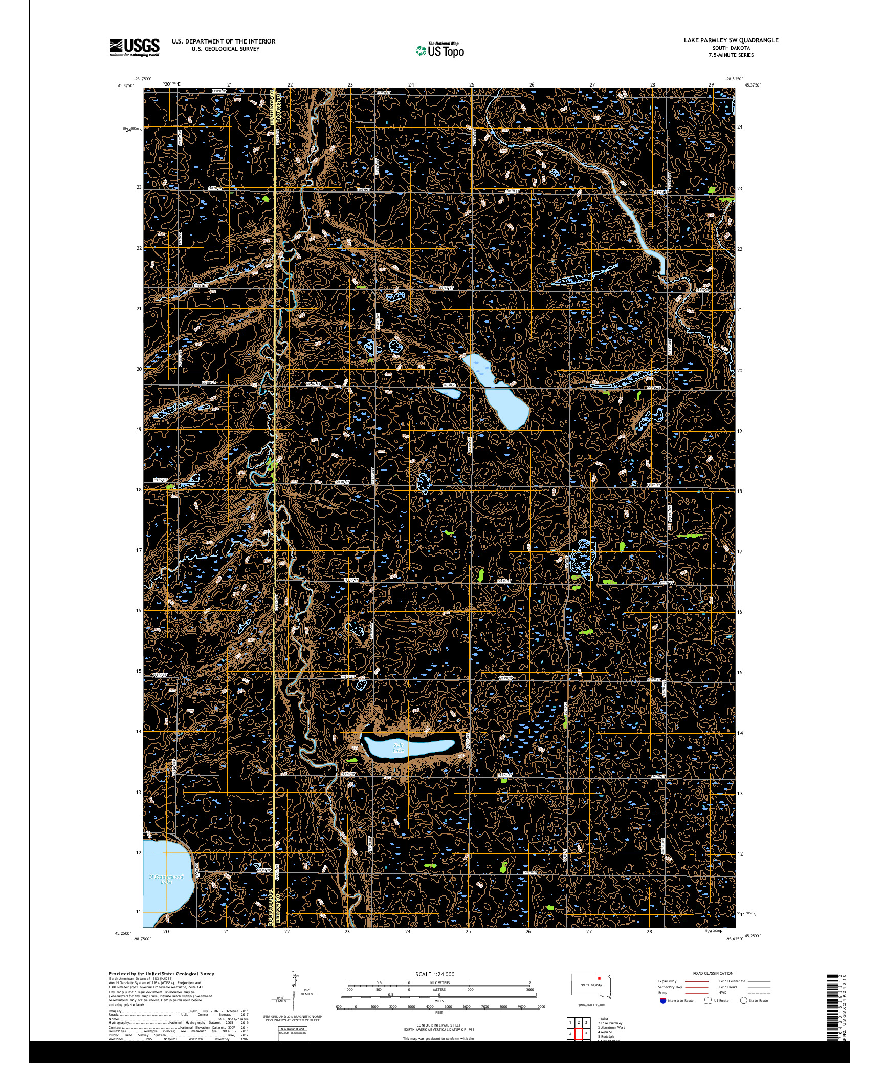 USGS US TOPO 7.5-MINUTE MAP FOR LAKE PARMLEY SW, SD 2017