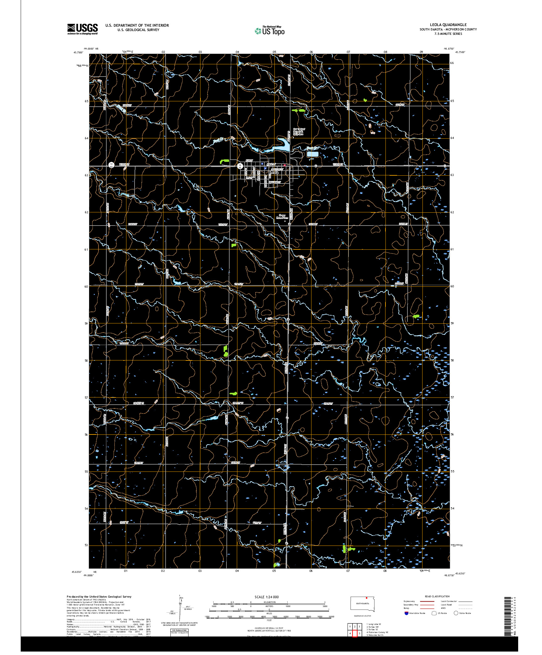 USGS US TOPO 7.5-MINUTE MAP FOR LEOLA, SD 2017