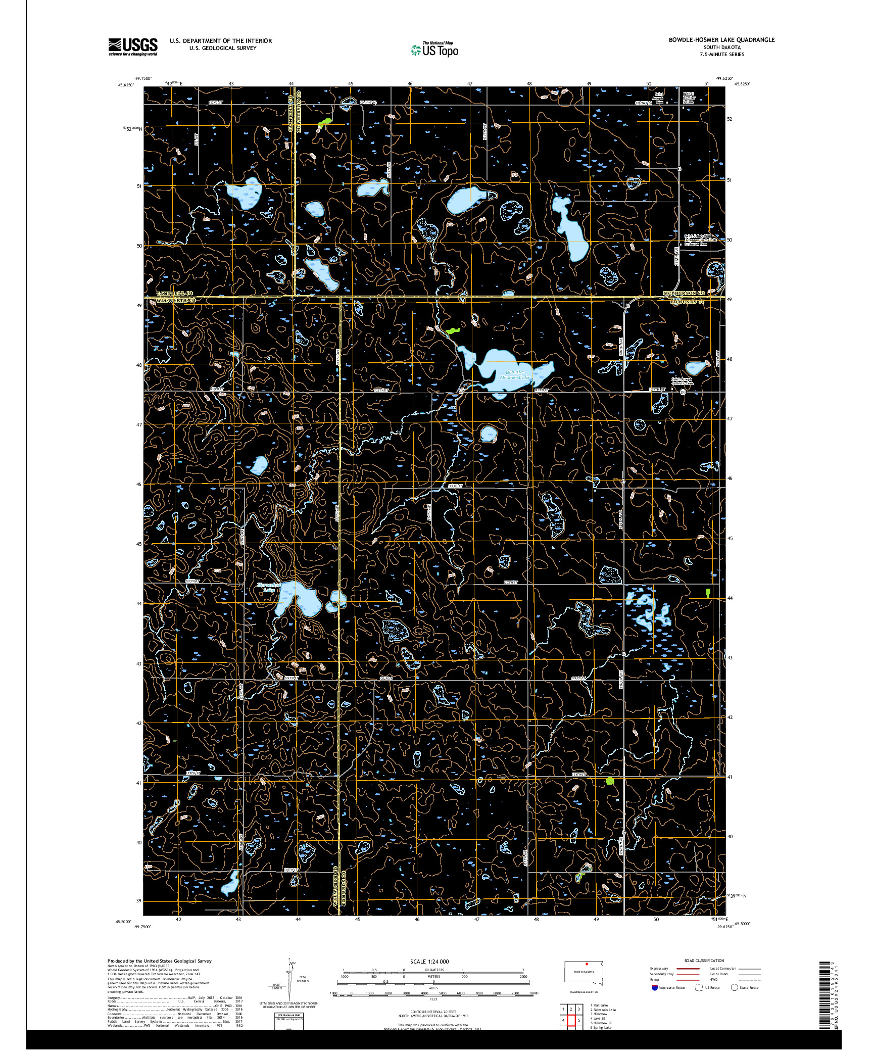 USGS US TOPO 7.5-MINUTE MAP FOR BOWDLE-HOSMER LAKE, SD 2017