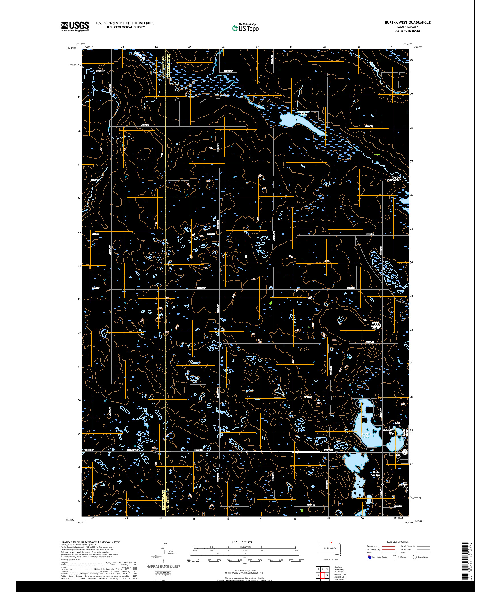 USGS US TOPO 7.5-MINUTE MAP FOR EUREKA WEST, SD 2017