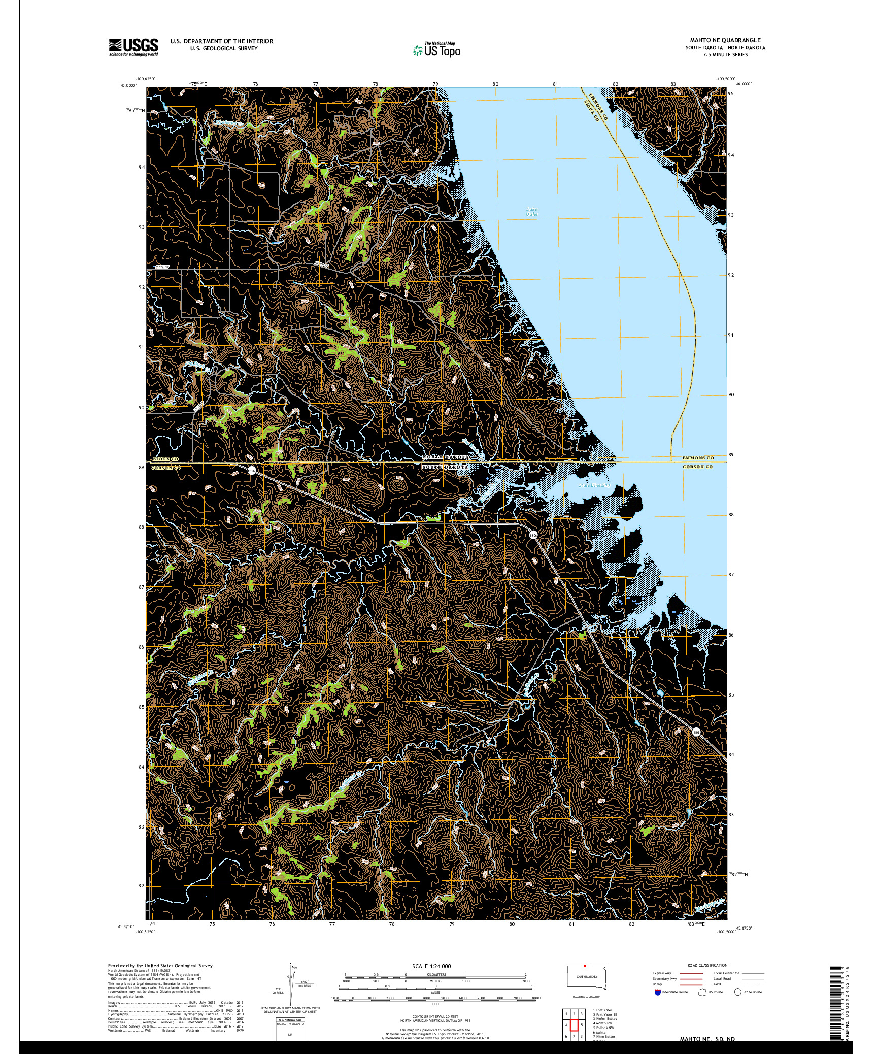 USGS US TOPO 7.5-MINUTE MAP FOR MAHTO NE, SD,ND 2017