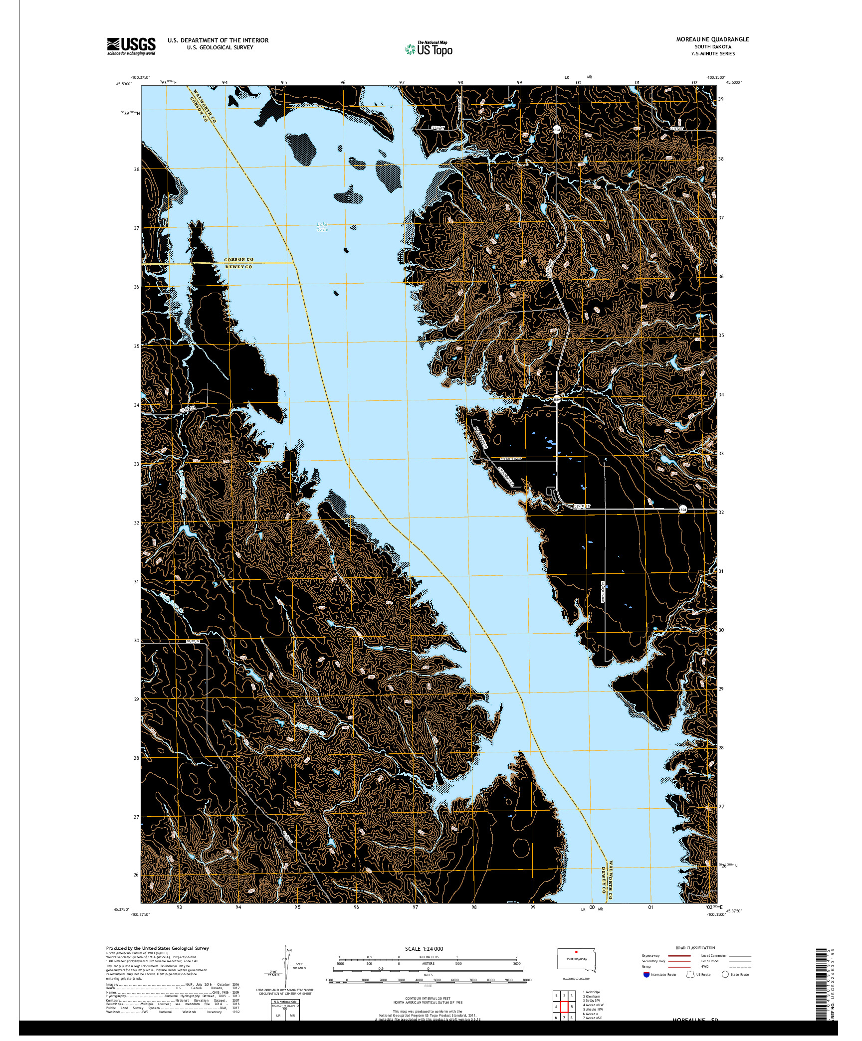 USGS US TOPO 7.5-MINUTE MAP FOR MOREAU NE, SD 2017
