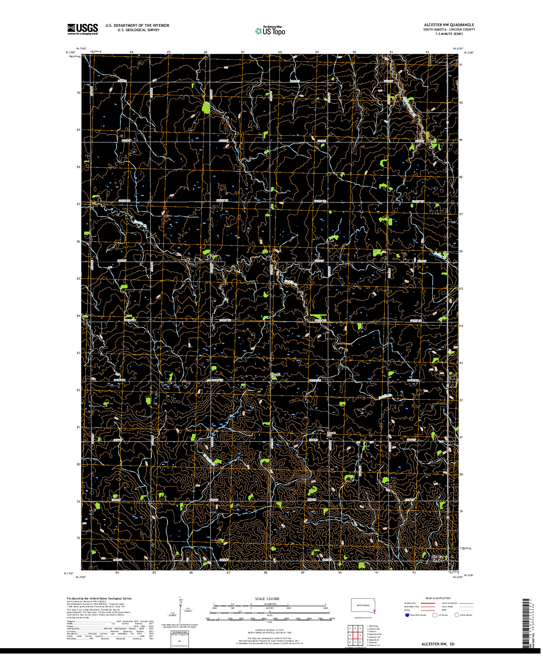 USGS US TOPO 7.5-MINUTE MAP FOR ALCESTER NW, SD 2017