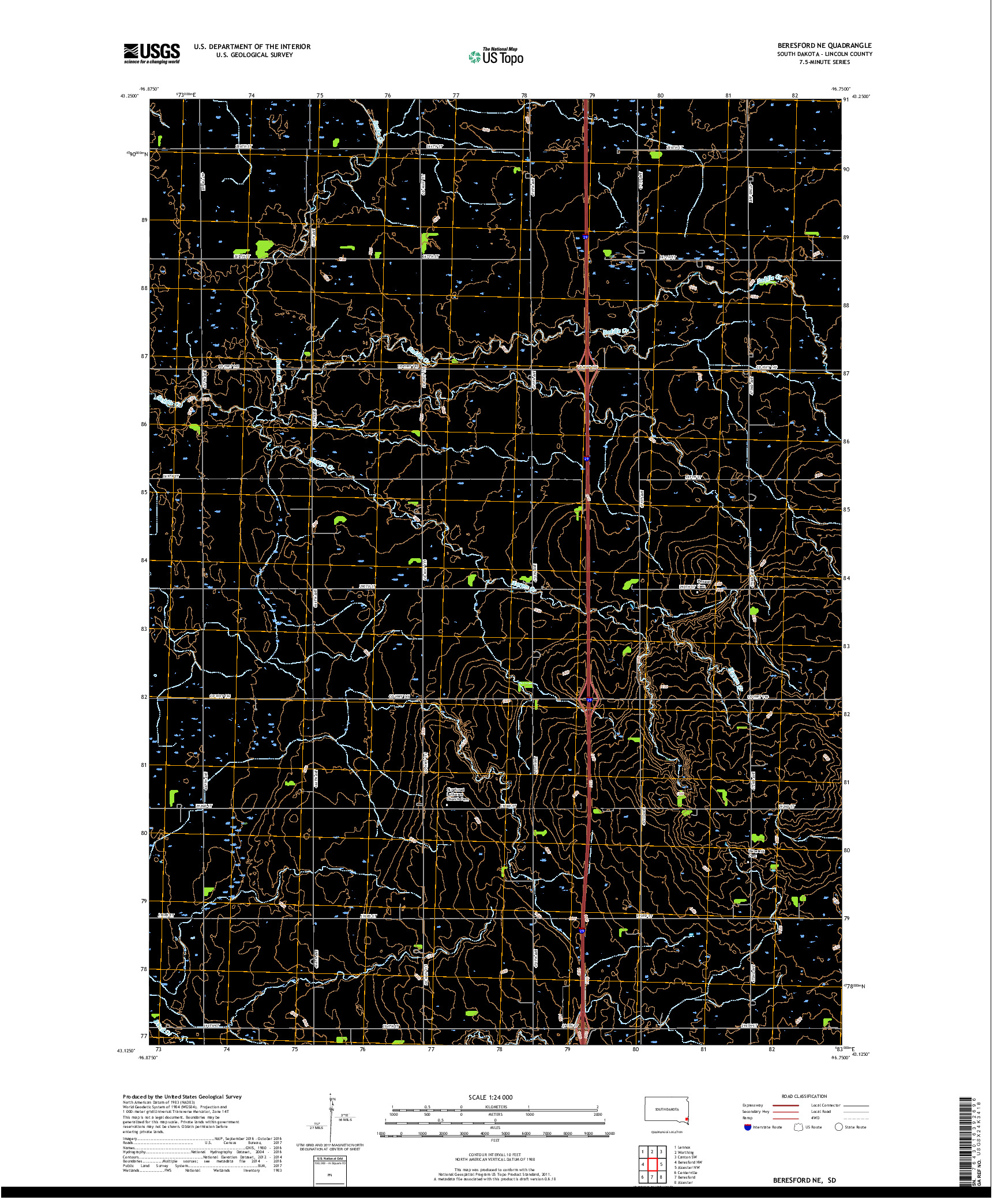 USGS US TOPO 7.5-MINUTE MAP FOR BERESFORD NE, SD 2017