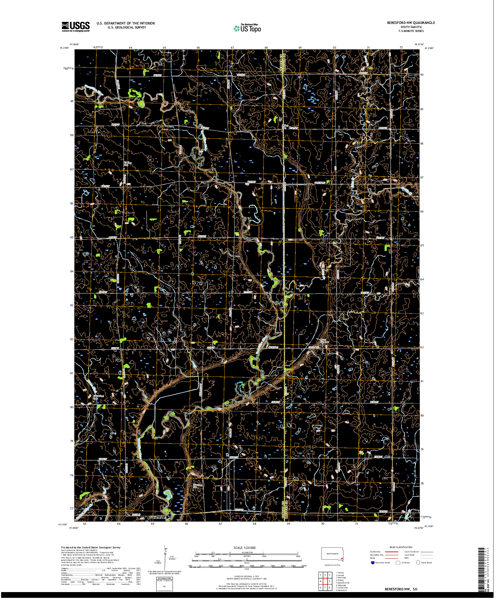 USGS US TOPO 7.5-MINUTE MAP FOR BERESFORD NW, SD 2017