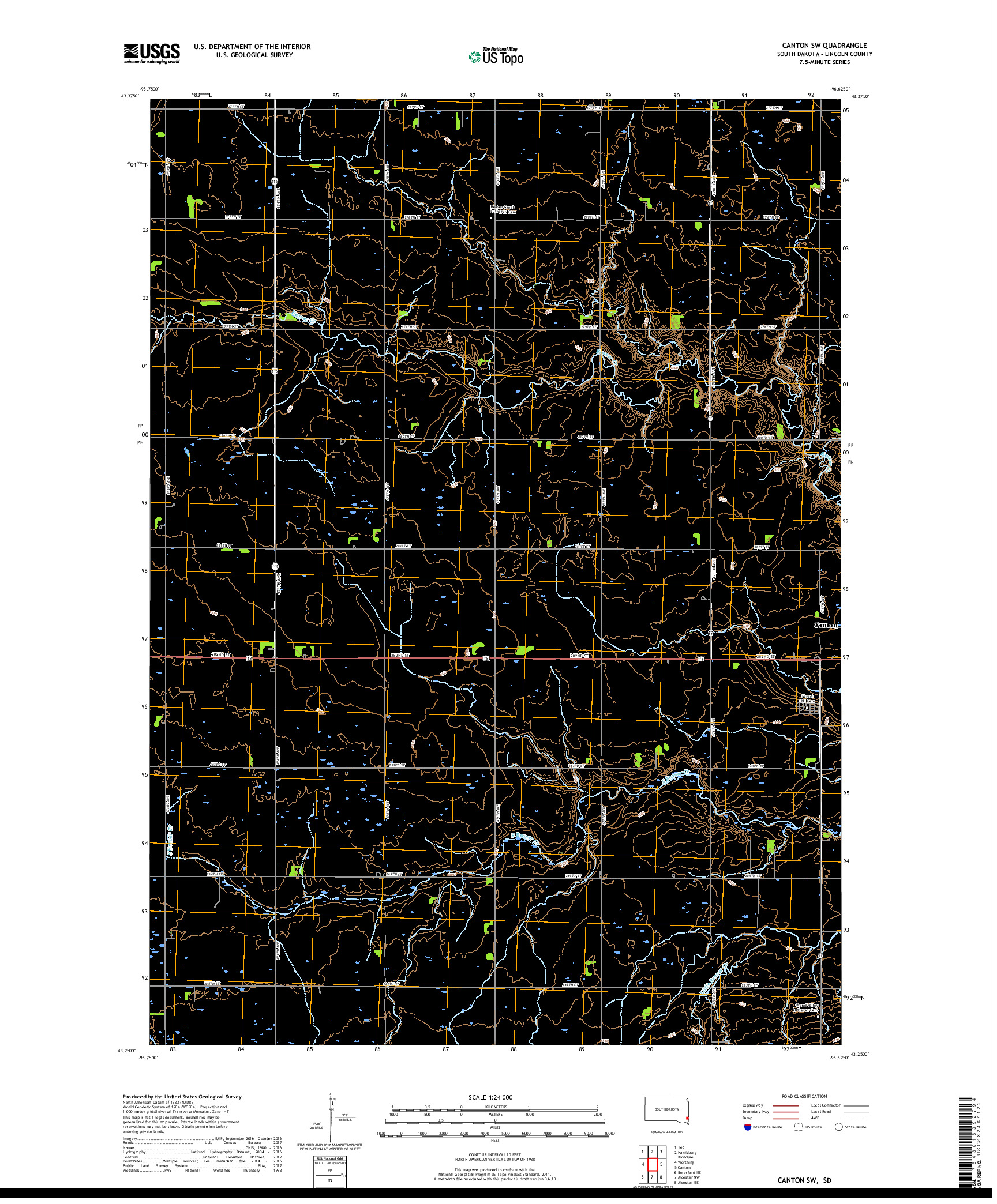 USGS US TOPO 7.5-MINUTE MAP FOR CANTON SW, SD 2017