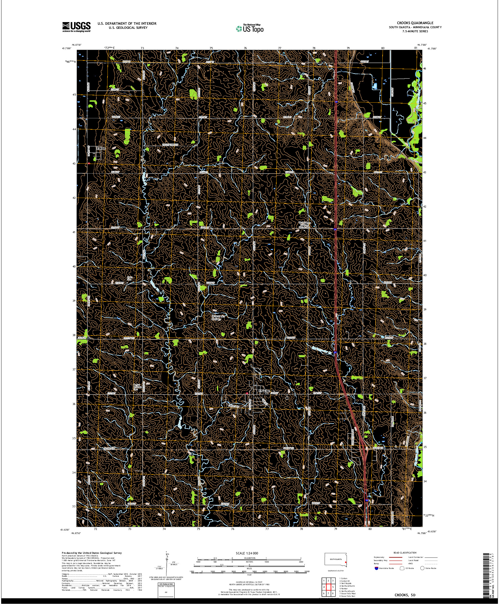 USGS US TOPO 7.5-MINUTE MAP FOR CROOKS, SD 2017