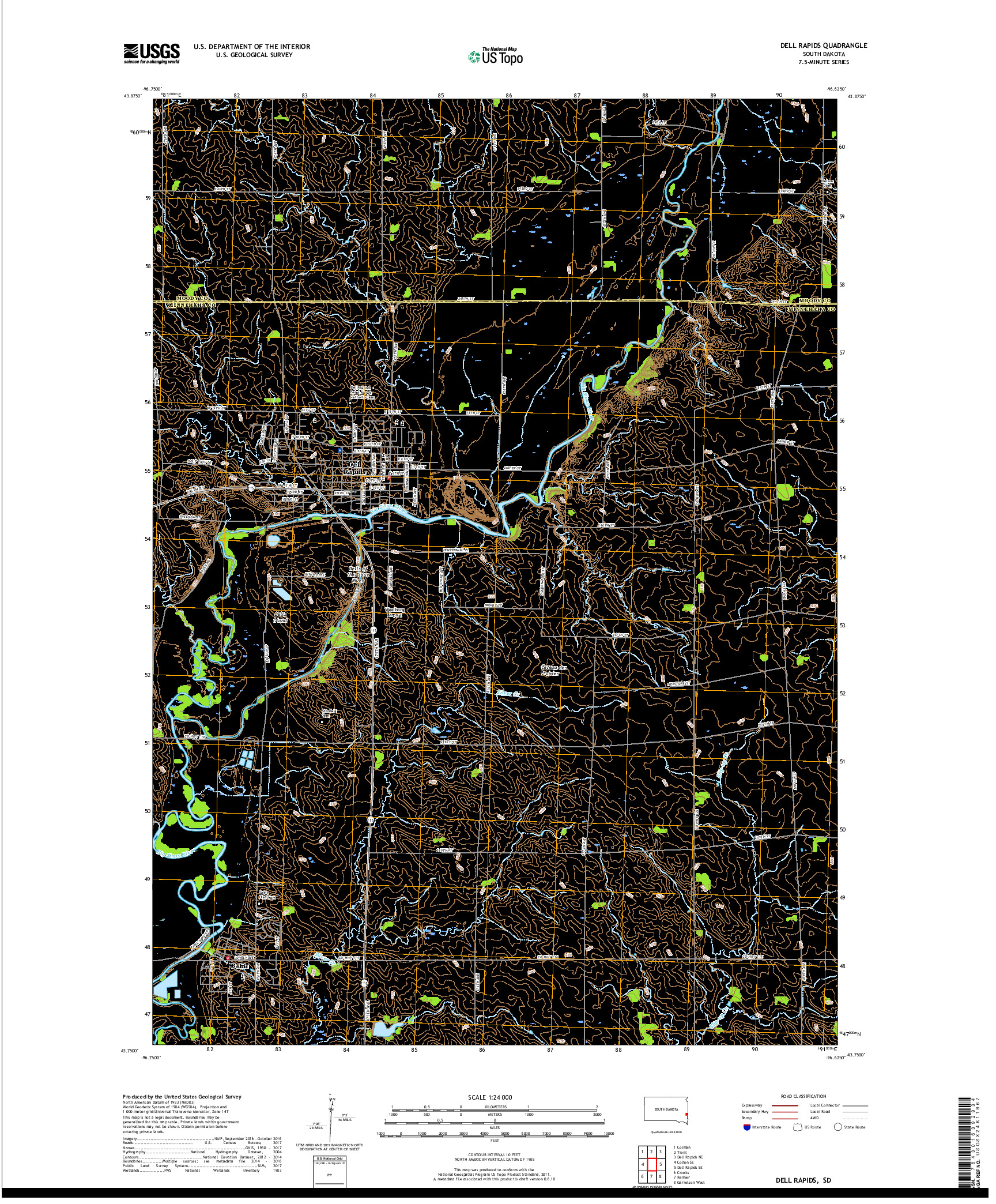 USGS US TOPO 7.5-MINUTE MAP FOR DELL RAPIDS, SD 2017