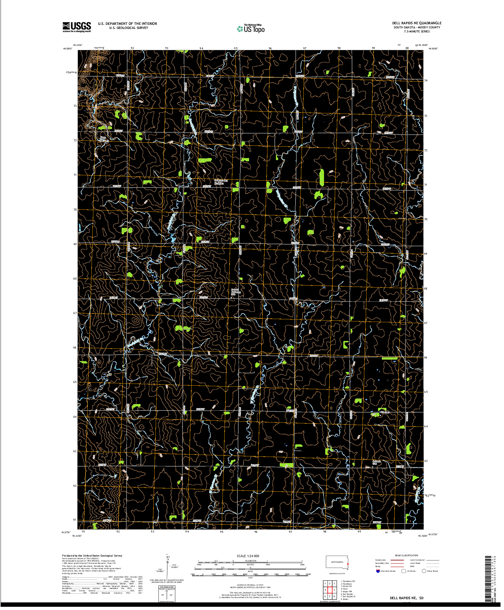 USGS US TOPO 7.5-MINUTE MAP FOR DELL RAPIDS NE, SD 2017