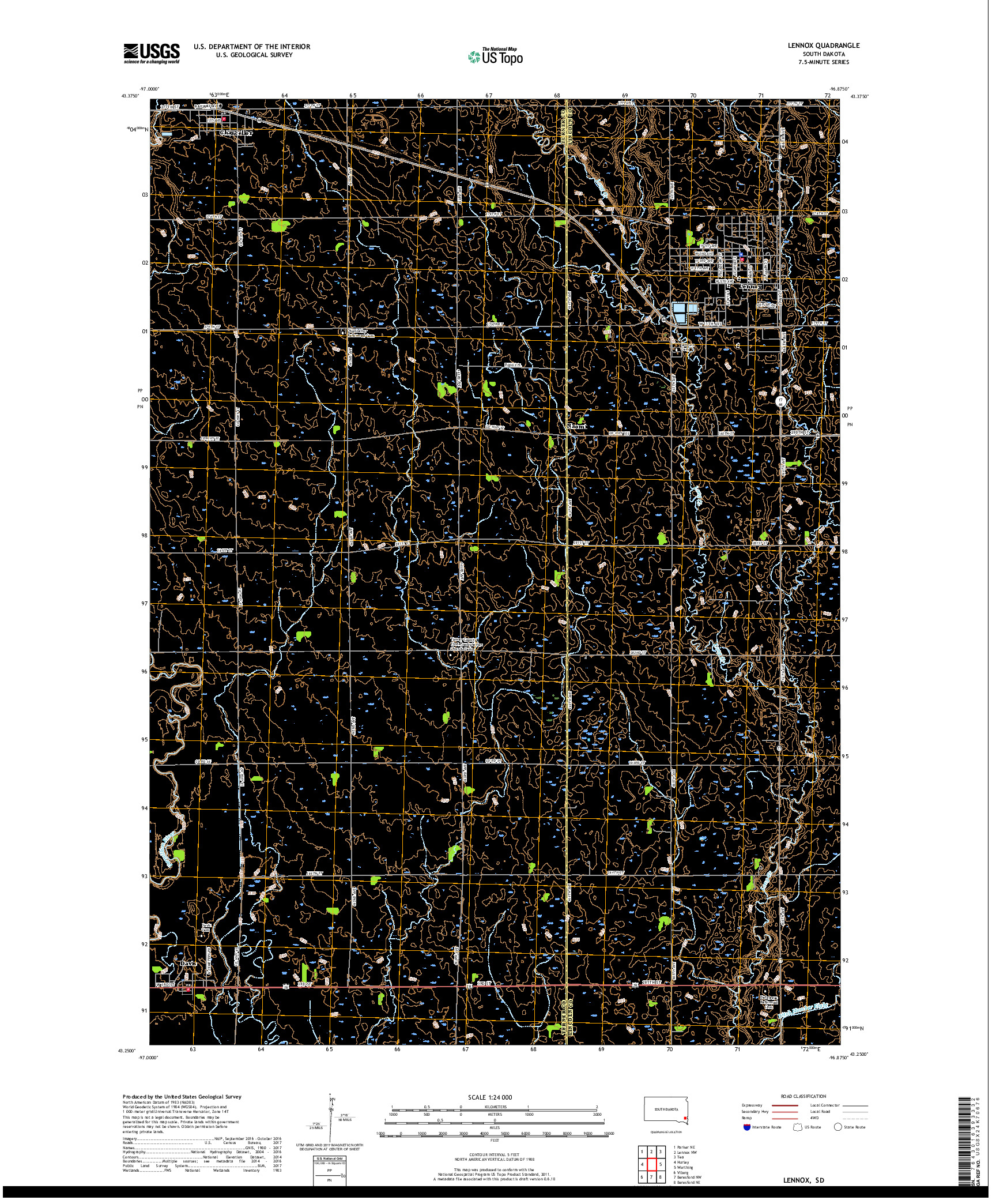 USGS US TOPO 7.5-MINUTE MAP FOR LENNOX, SD 2017