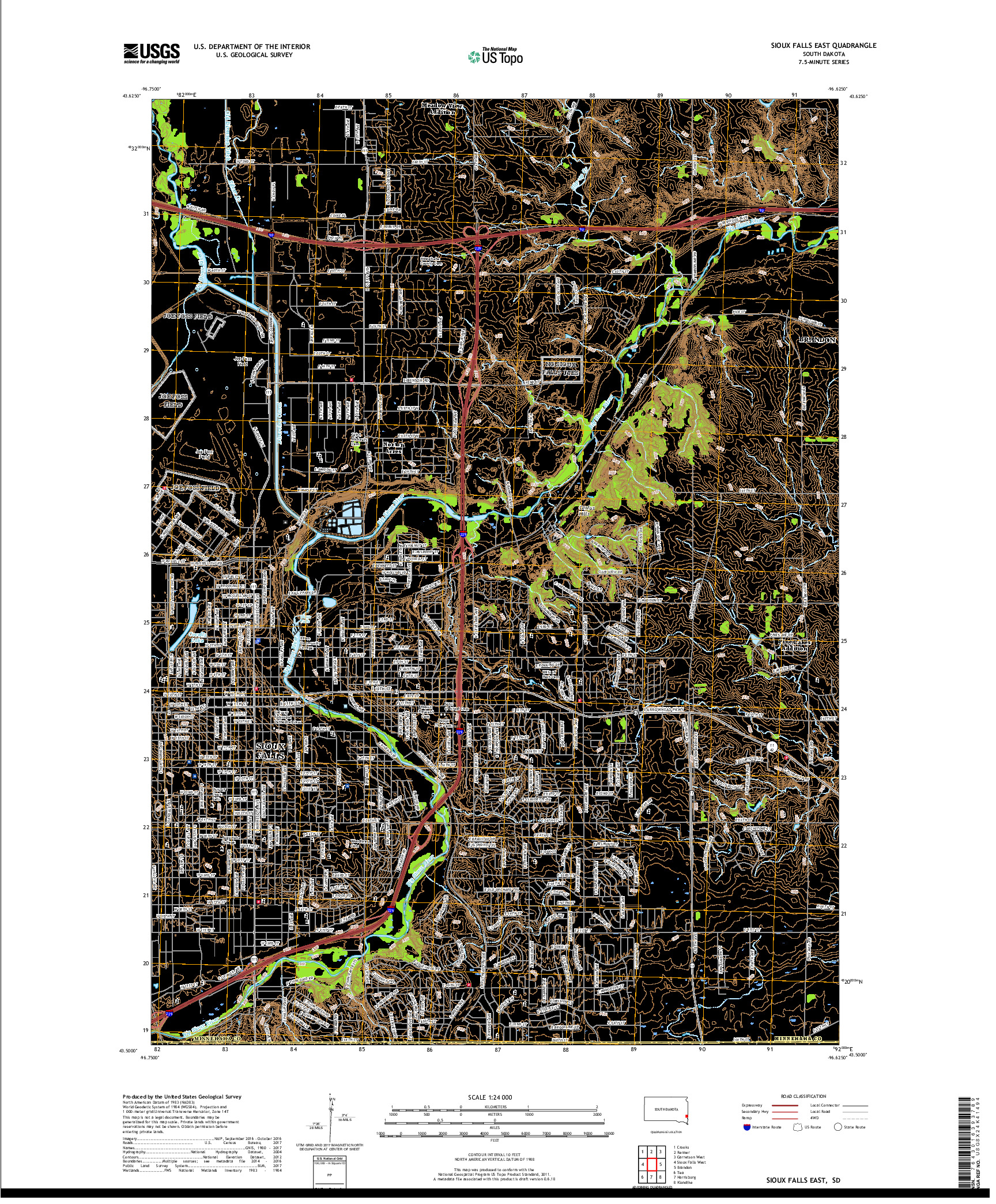 USGS US TOPO 7.5-MINUTE MAP FOR SIOUX FALLS EAST, SD 2017