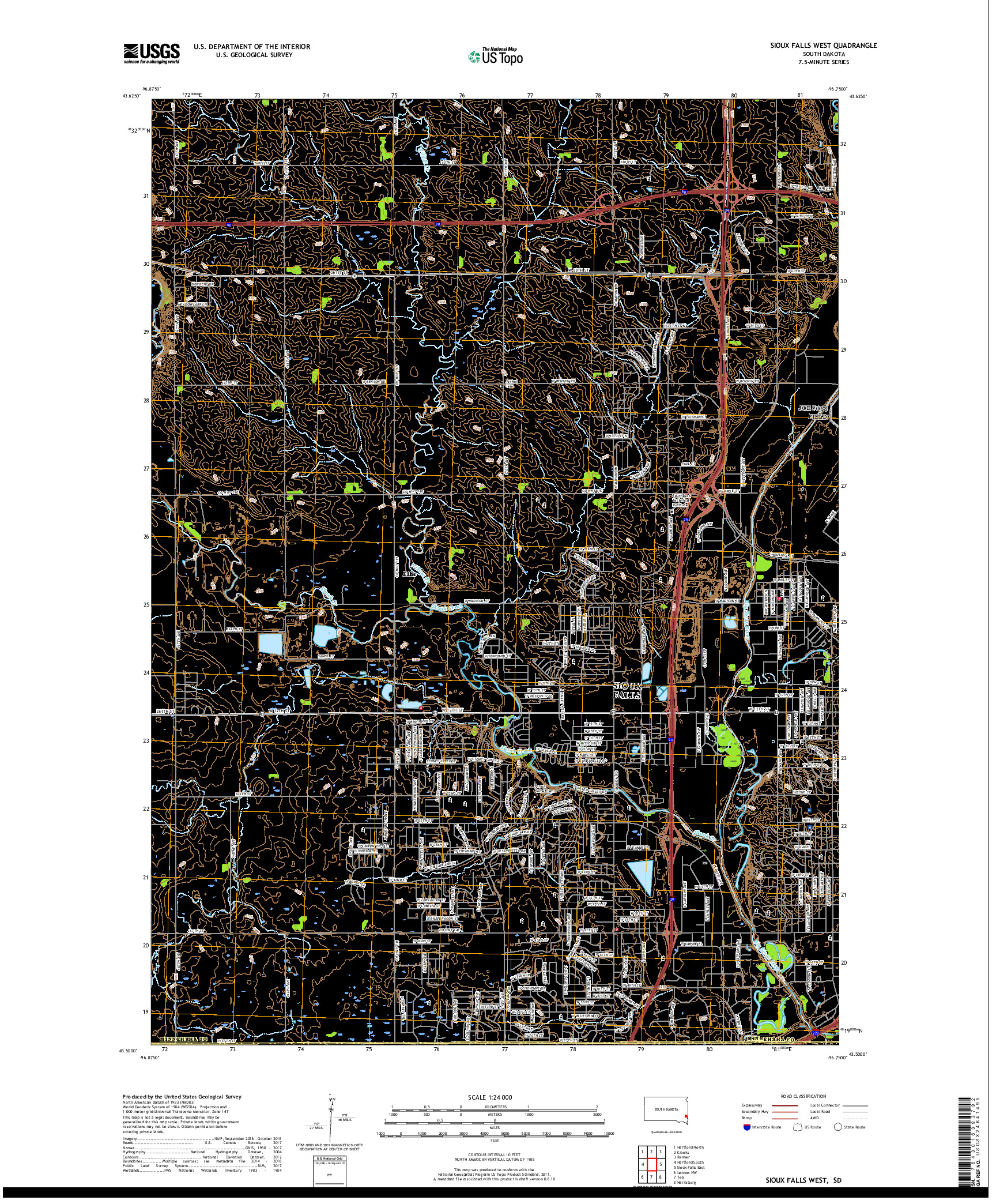 USGS US TOPO 7.5-MINUTE MAP FOR SIOUX FALLS WEST, SD 2017