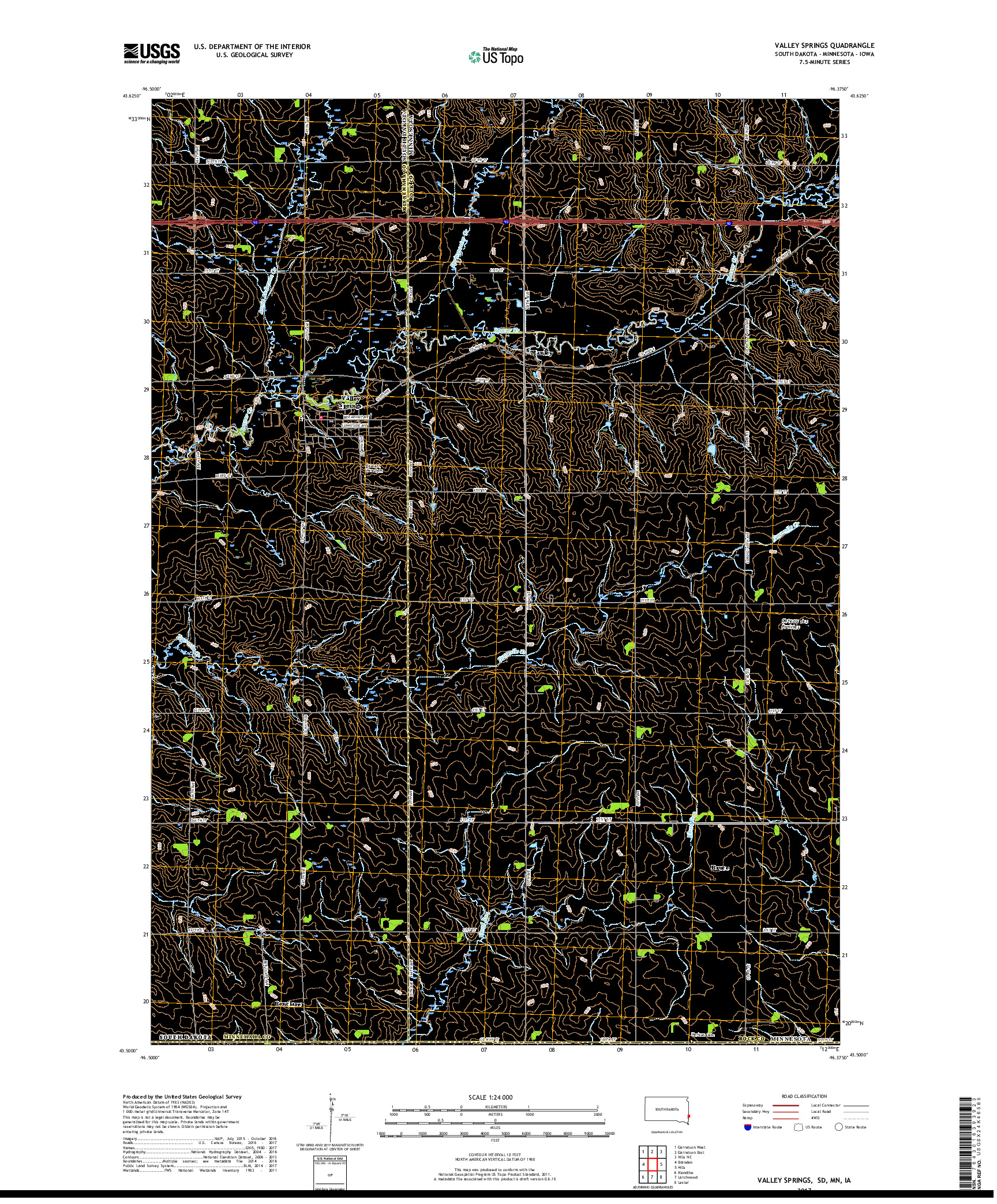 USGS US TOPO 7.5-MINUTE MAP FOR VALLEY SPRINGS, SD,MN,IA 2017