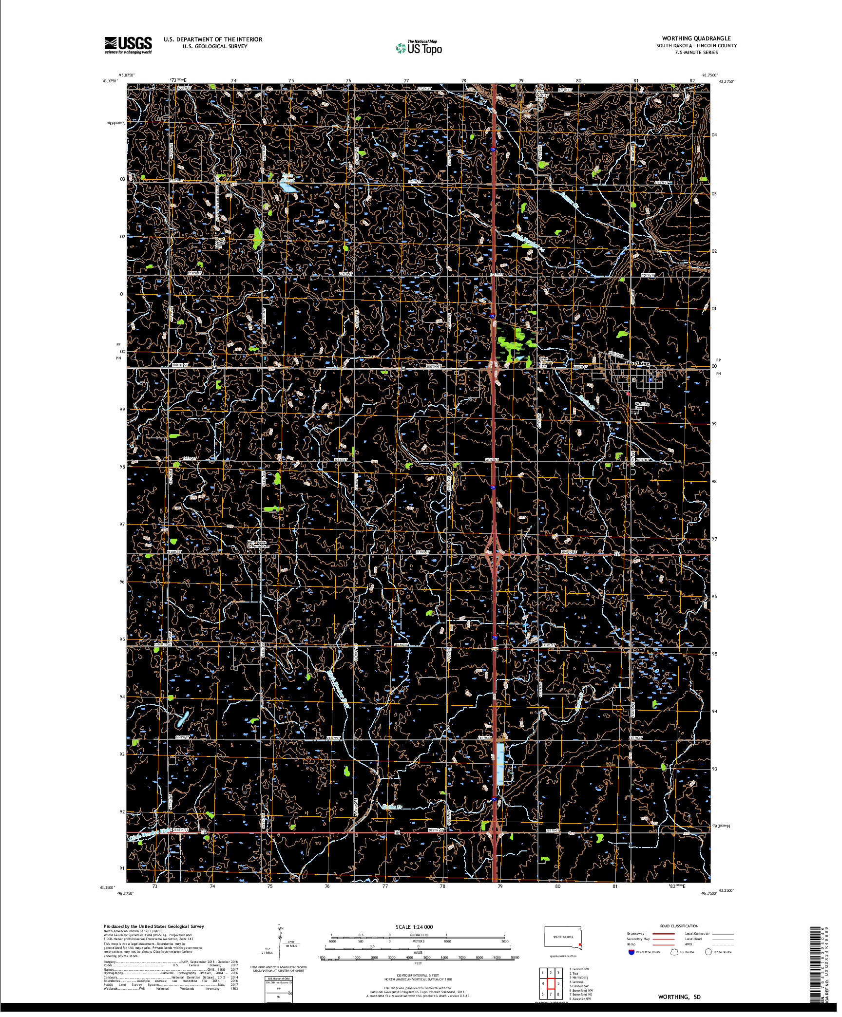 USGS US TOPO 7.5-MINUTE MAP FOR WORTHING, SD 2017