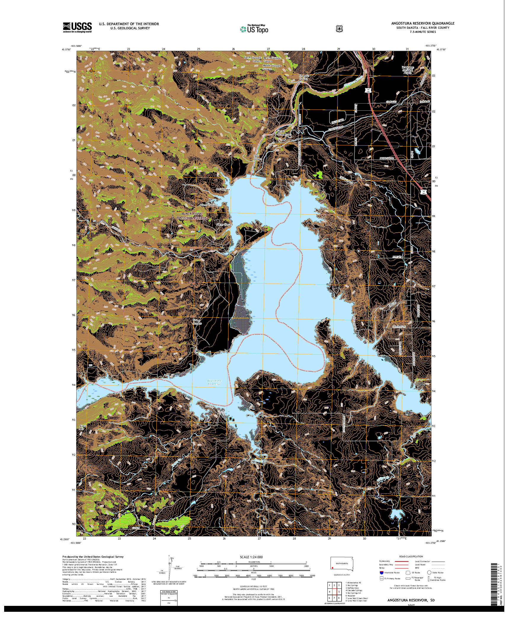 USGS US TOPO 7.5-MINUTE MAP FOR ANGOSTURA RESERVOIR, SD 2017
