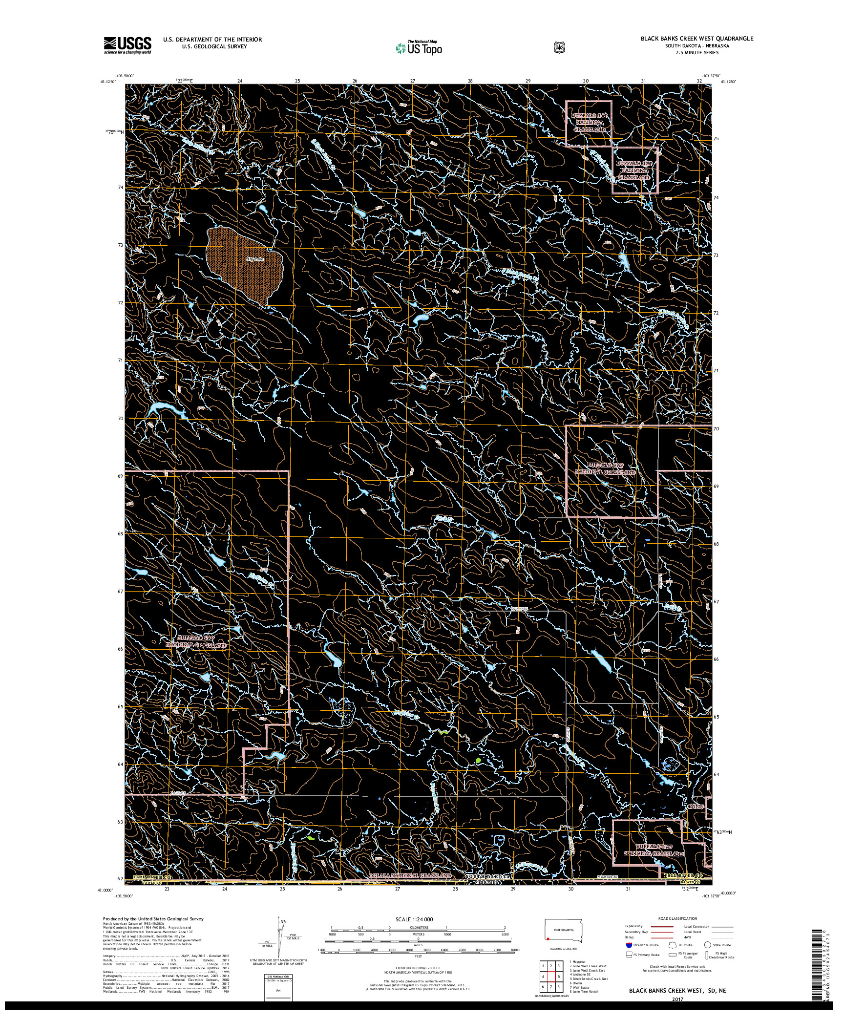 USGS US TOPO 7.5-MINUTE MAP FOR BLACK BANKS CREEK WEST, SD,NE 2017