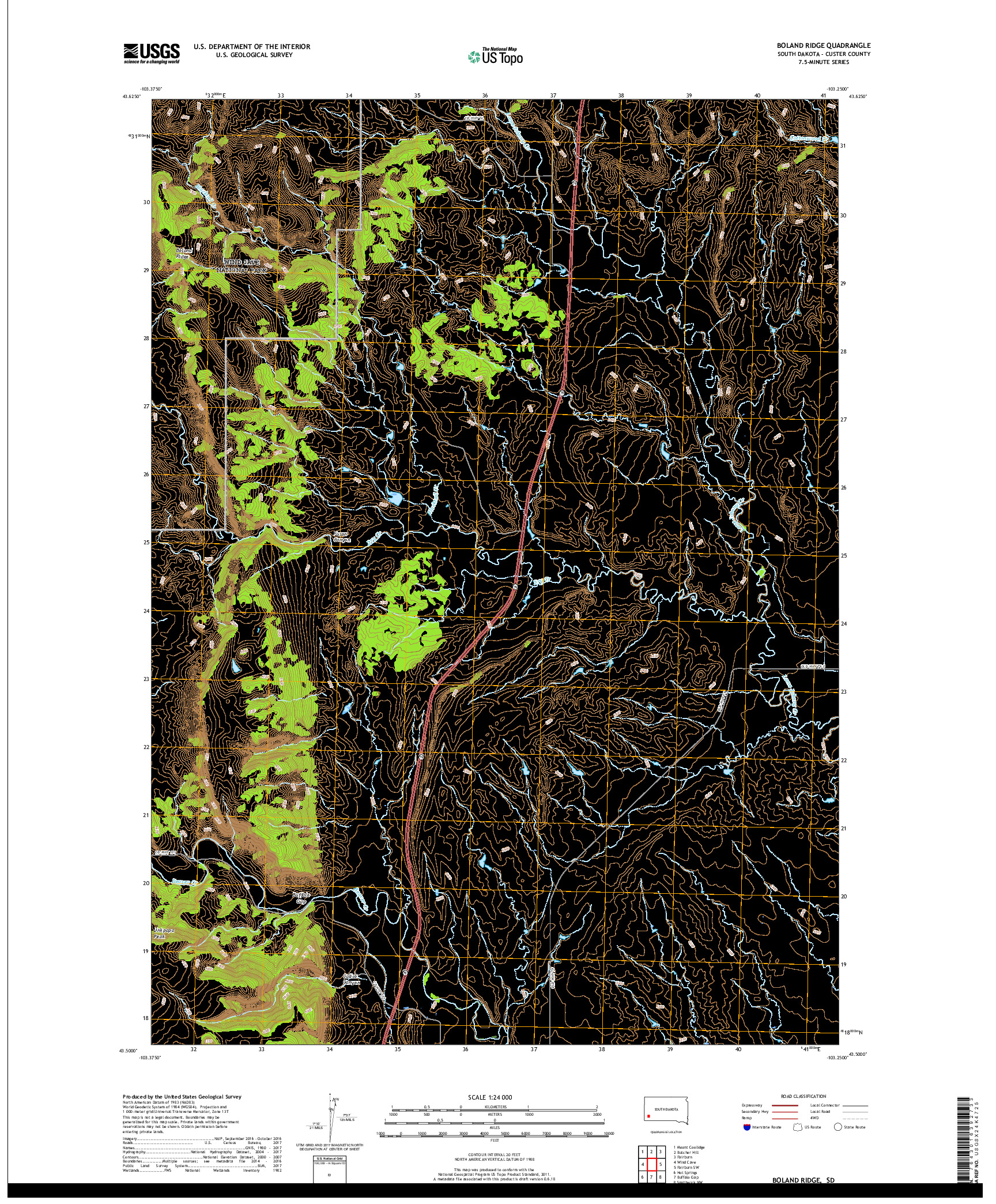 USGS US TOPO 7.5-MINUTE MAP FOR BOLAND RIDGE, SD 2017