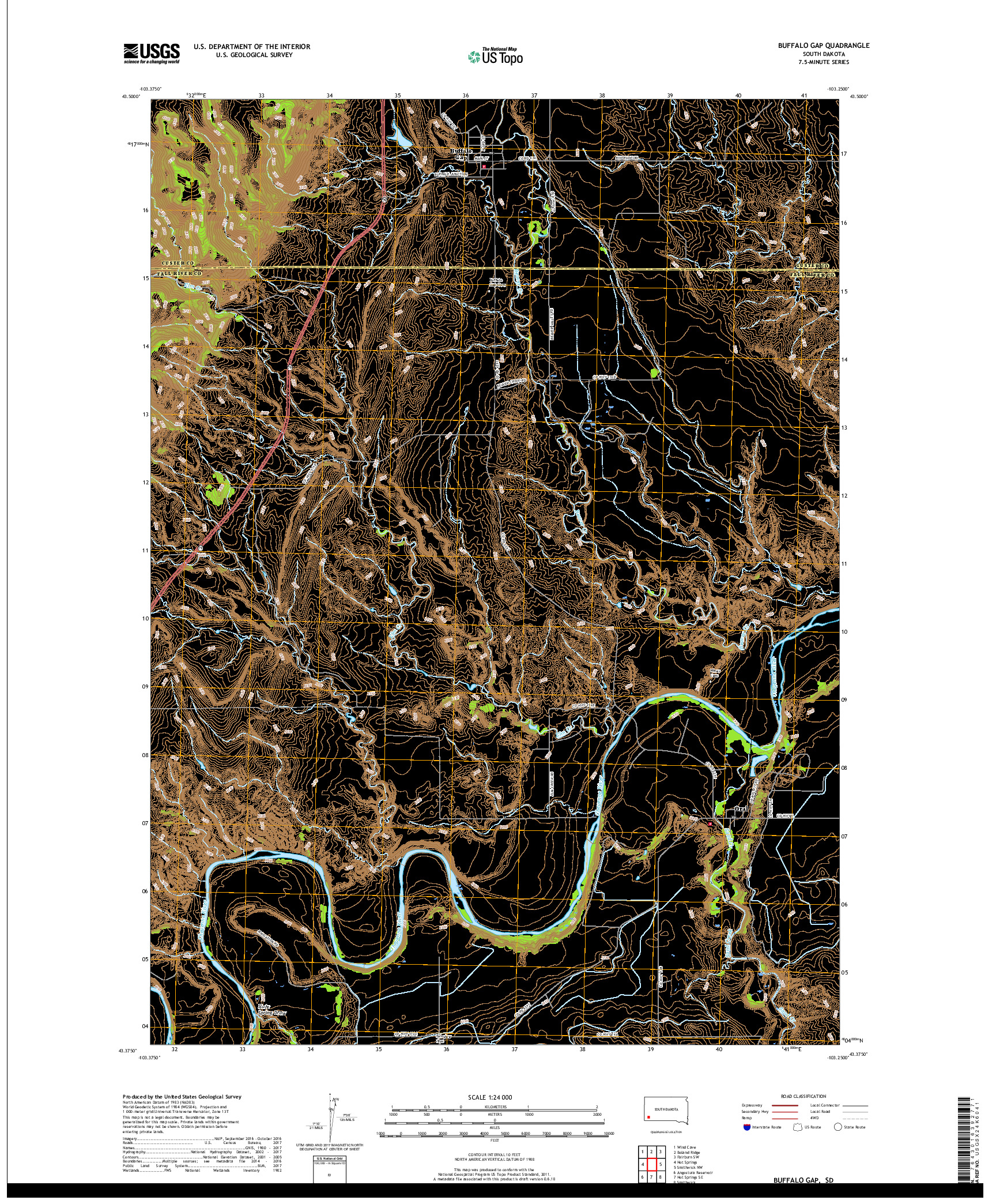 USGS US TOPO 7.5-MINUTE MAP FOR BUFFALO GAP, SD 2017