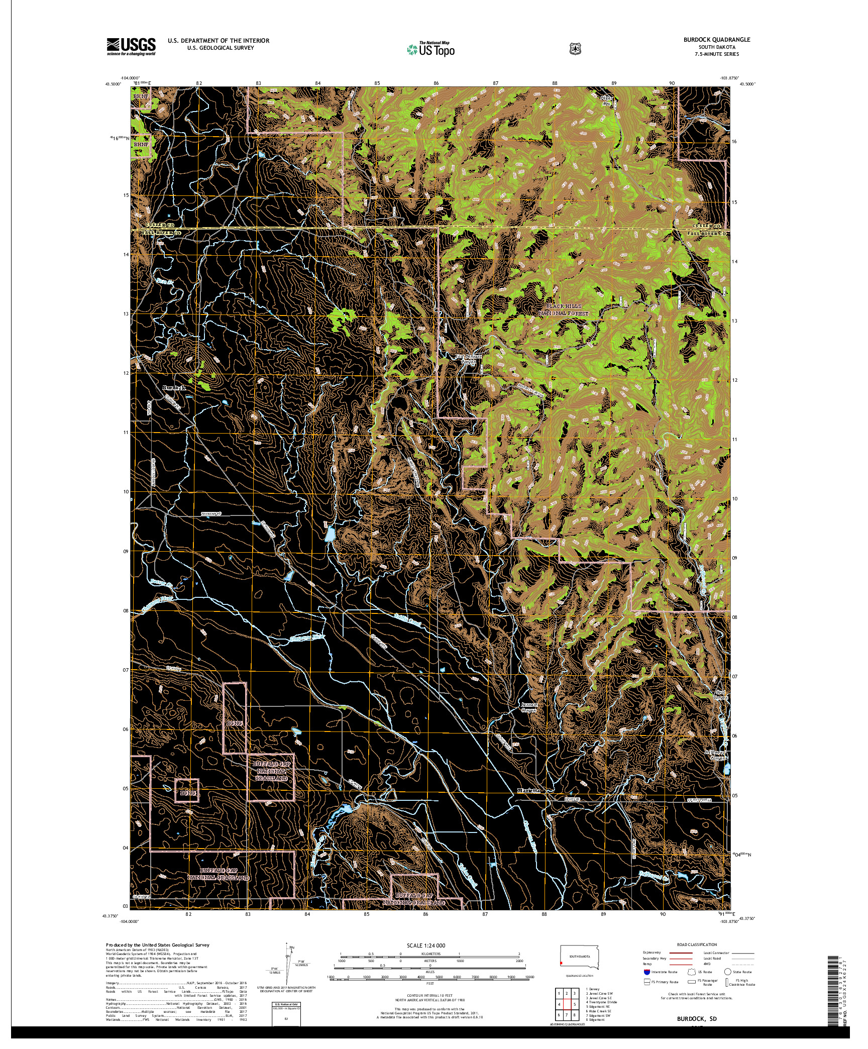 USGS US TOPO 7.5-MINUTE MAP FOR BURDOCK, SD 2017