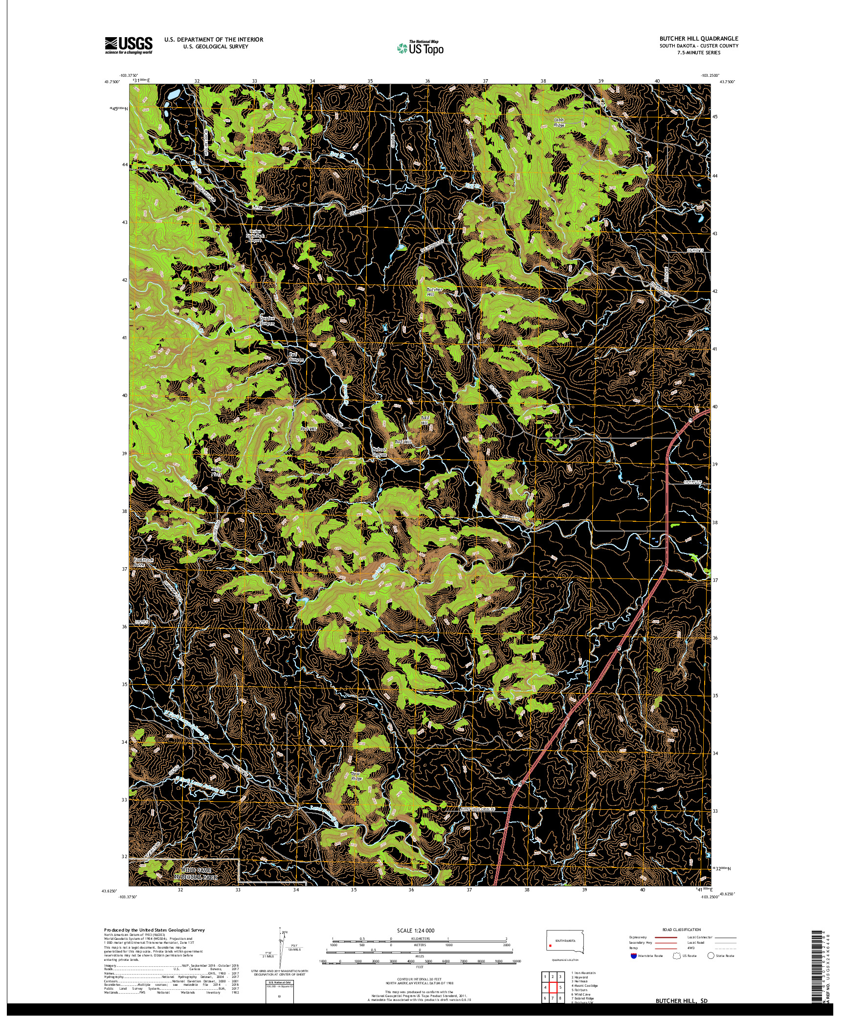 USGS US TOPO 7.5-MINUTE MAP FOR BUTCHER HILL, SD 2017