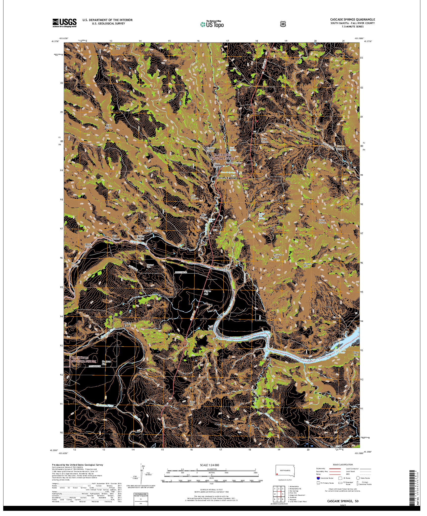 USGS US TOPO 7.5-MINUTE MAP FOR CASCADE SPRINGS, SD 2017