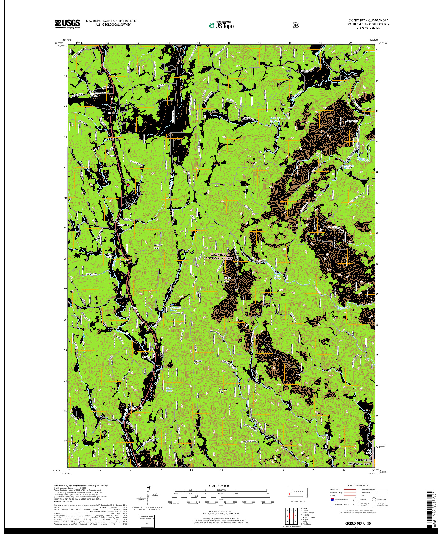 USGS US TOPO 7.5-MINUTE MAP FOR CICERO PEAK, SD 2017