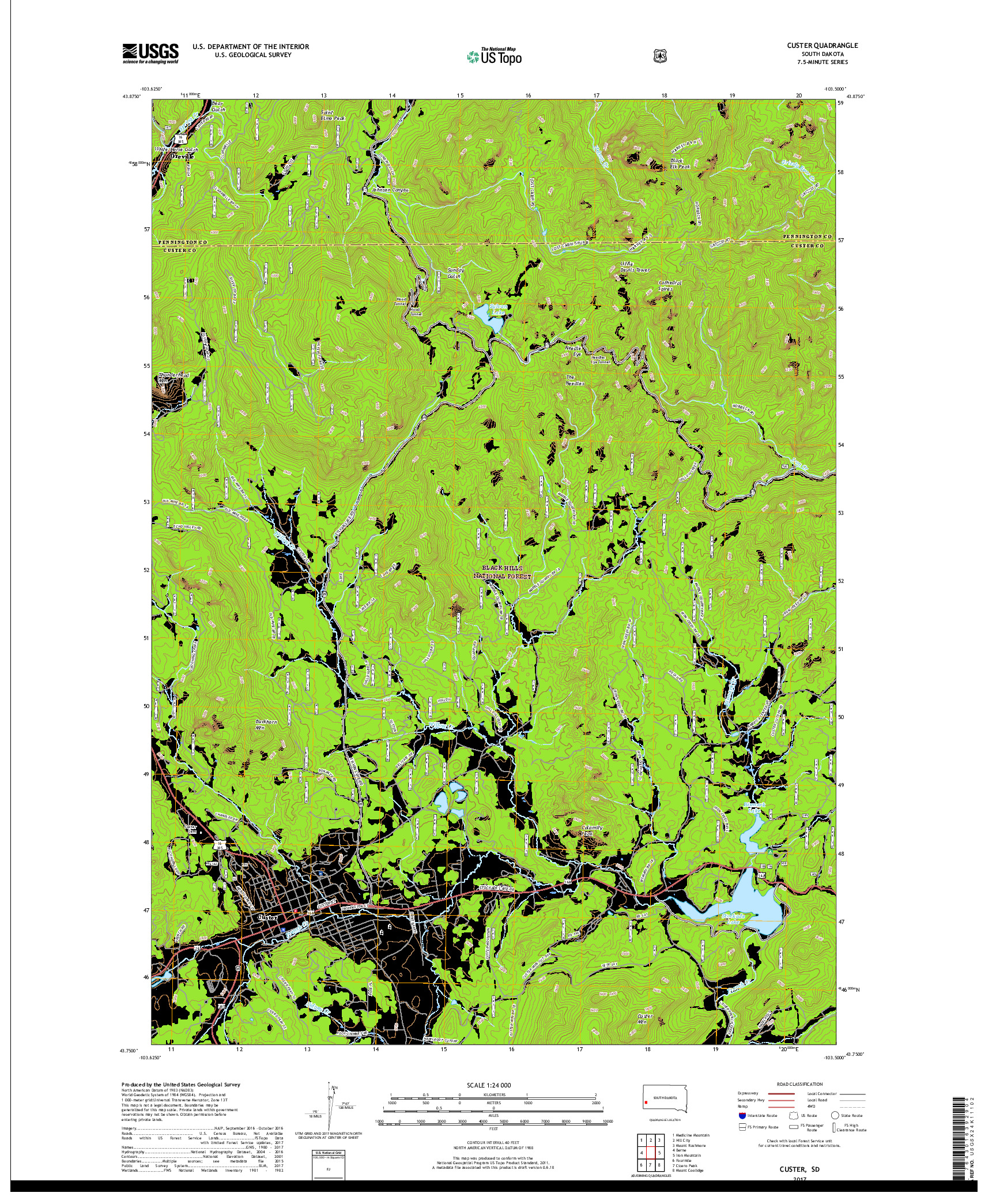 USGS US TOPO 7.5-MINUTE MAP FOR CUSTER, SD 2017