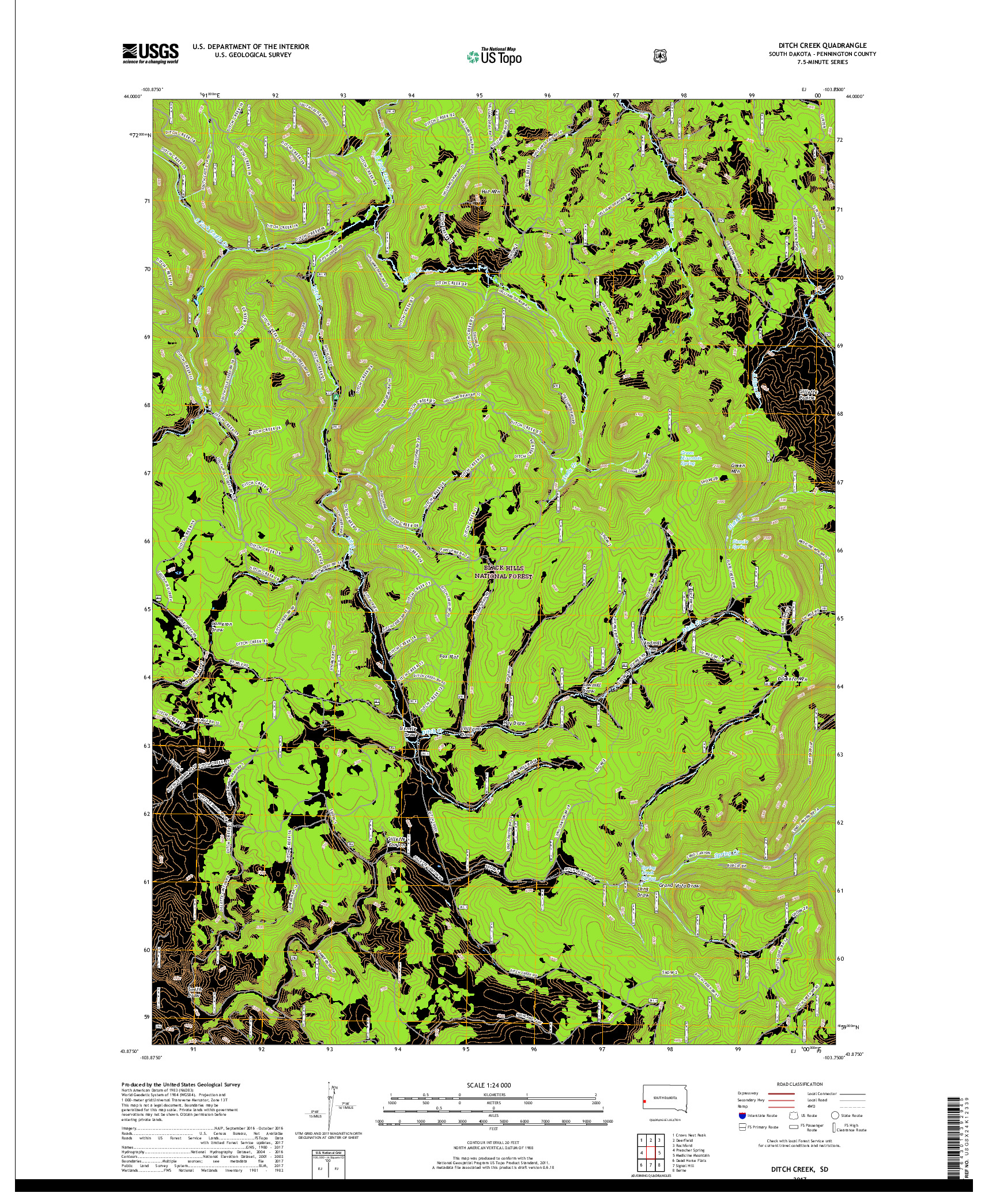 USGS US TOPO 7.5-MINUTE MAP FOR DITCH CREEK, SD 2017