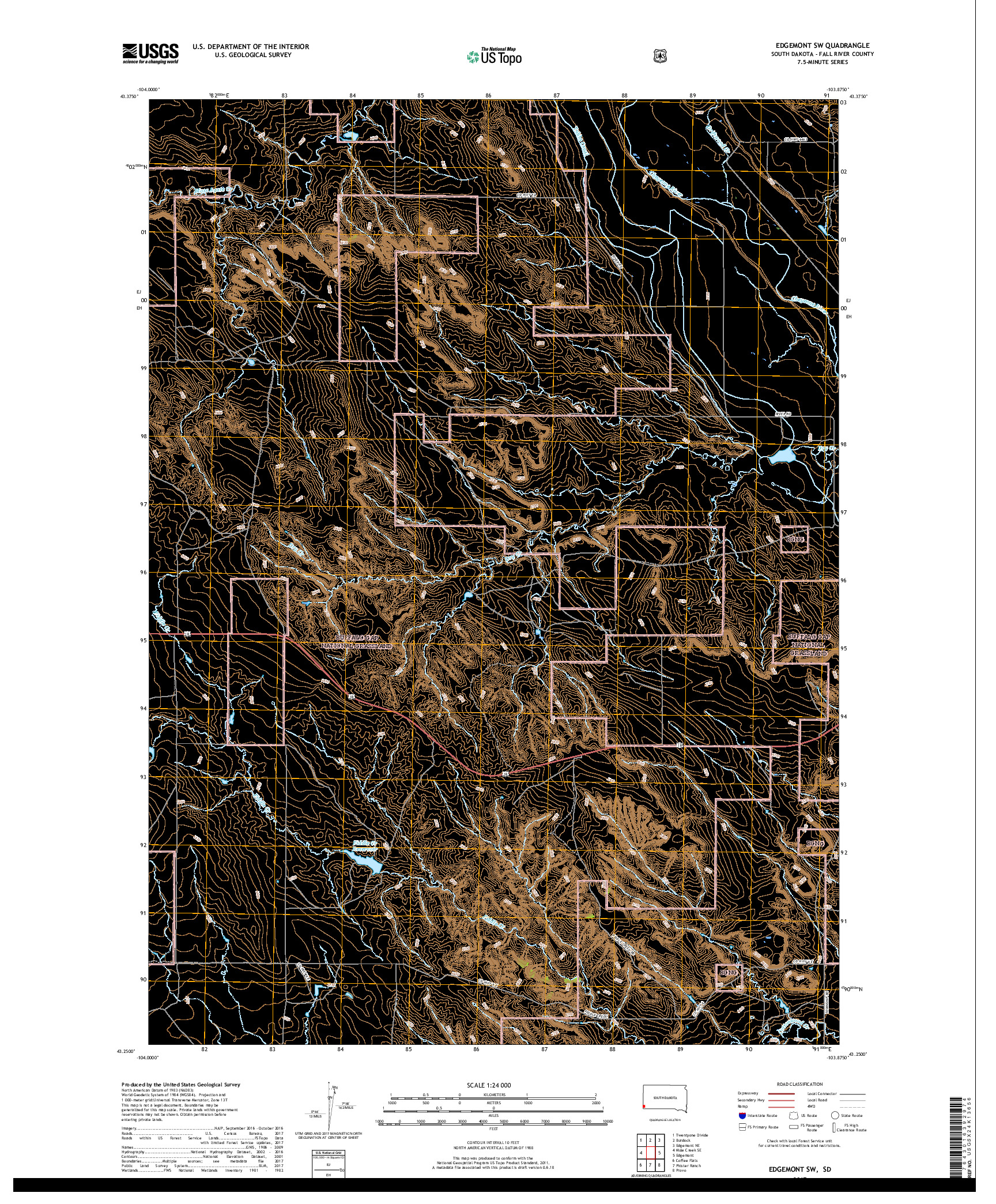 USGS US TOPO 7.5-MINUTE MAP FOR EDGEMONT SW, SD 2017