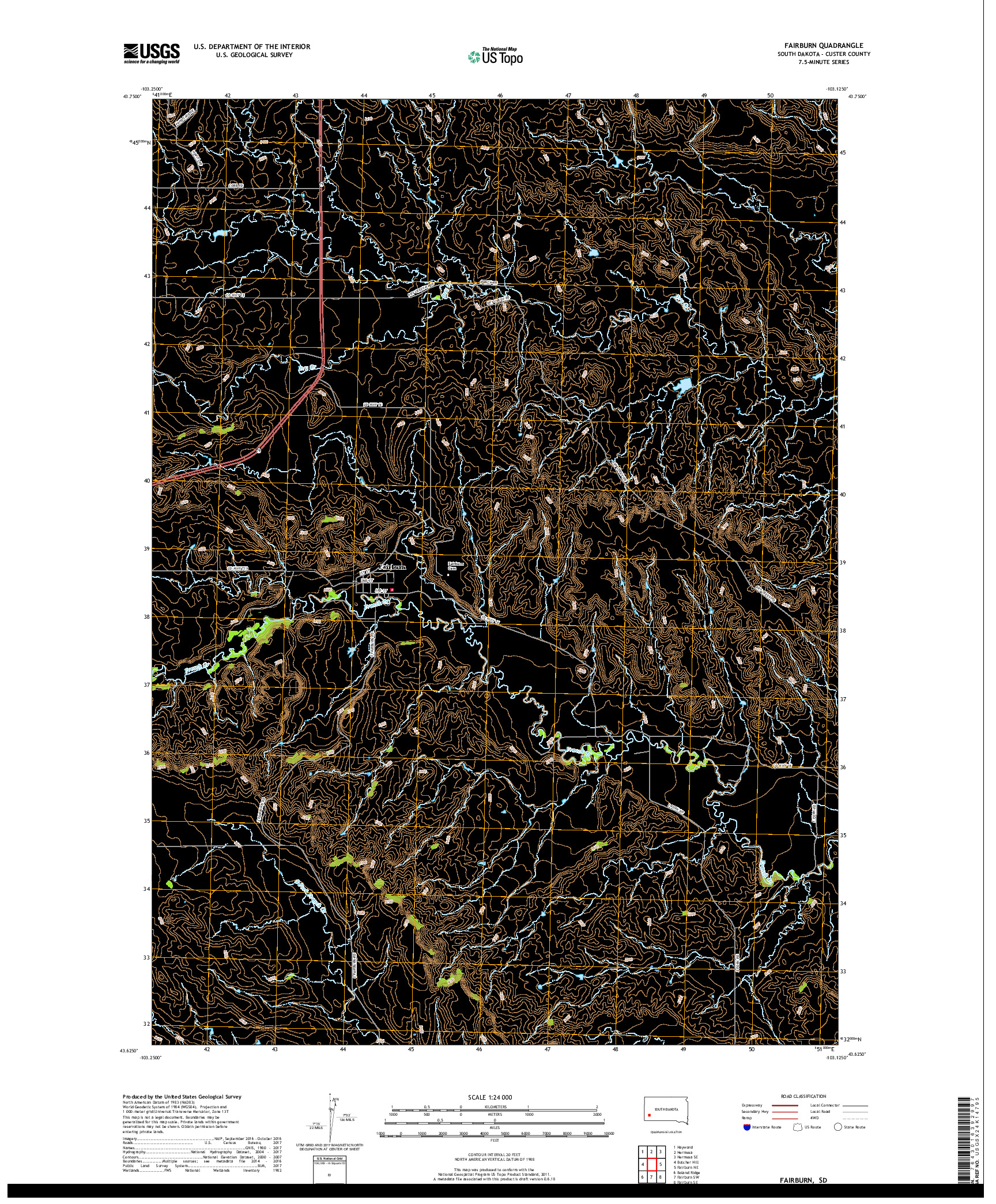 USGS US TOPO 7.5-MINUTE MAP FOR FAIRBURN, SD 2017
