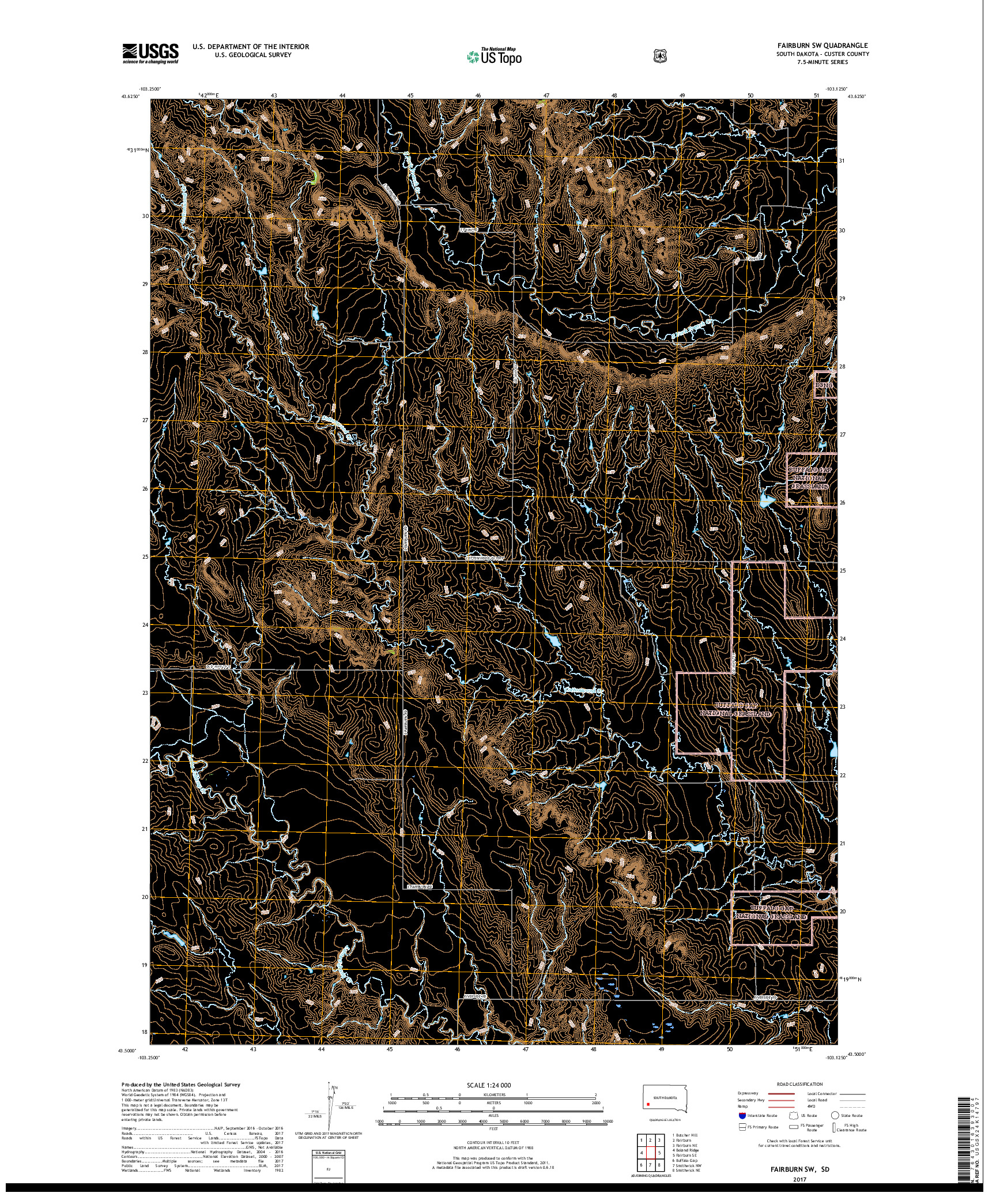 USGS US TOPO 7.5-MINUTE MAP FOR FAIRBURN SW, SD 2017