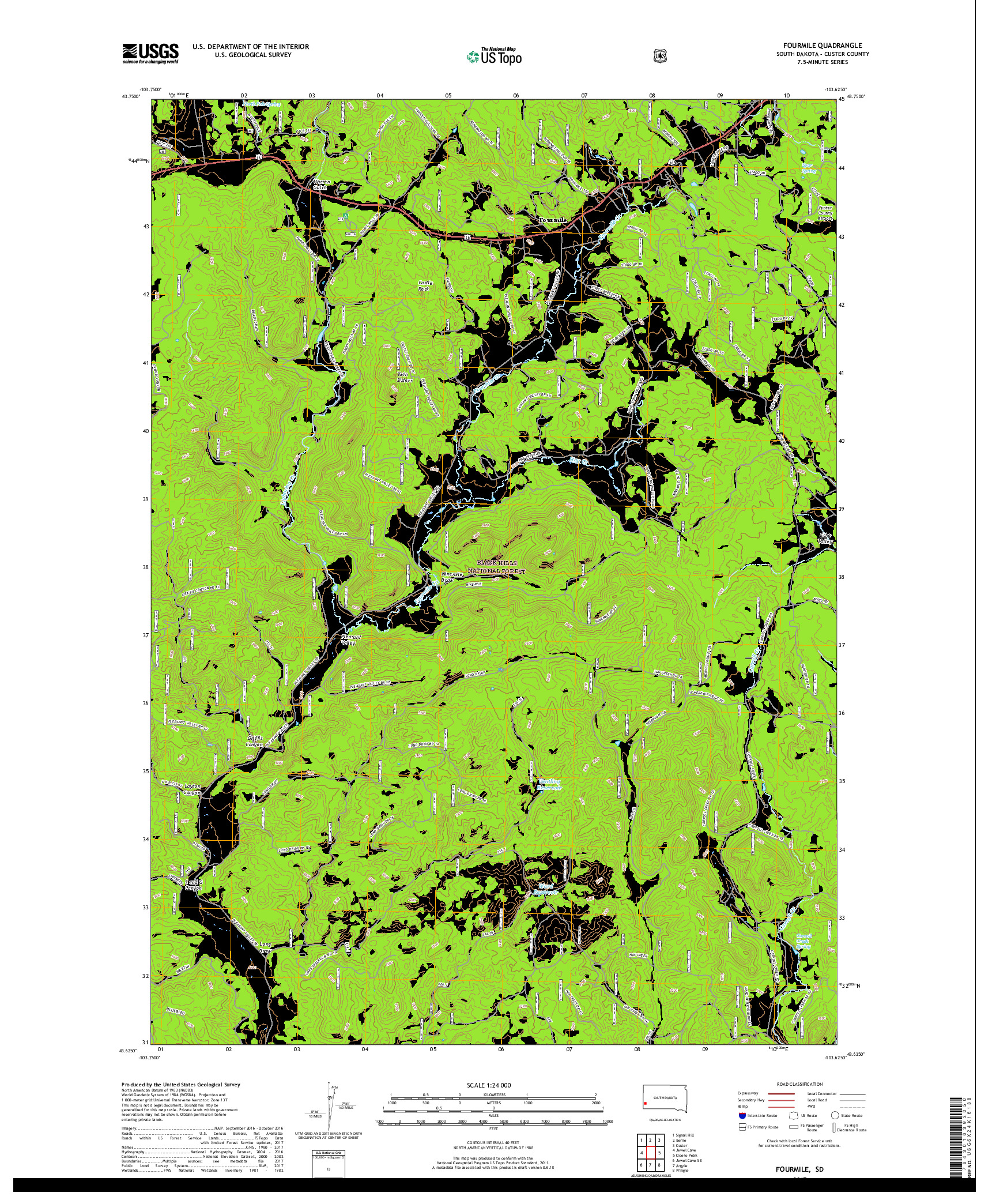 USGS US TOPO 7.5-MINUTE MAP FOR FOURMILE, SD 2017