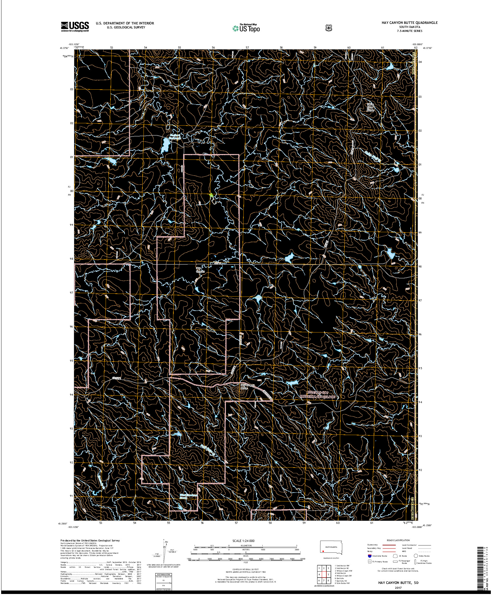 USGS US TOPO 7.5-MINUTE MAP FOR HAY CANYON BUTTE, SD 2017