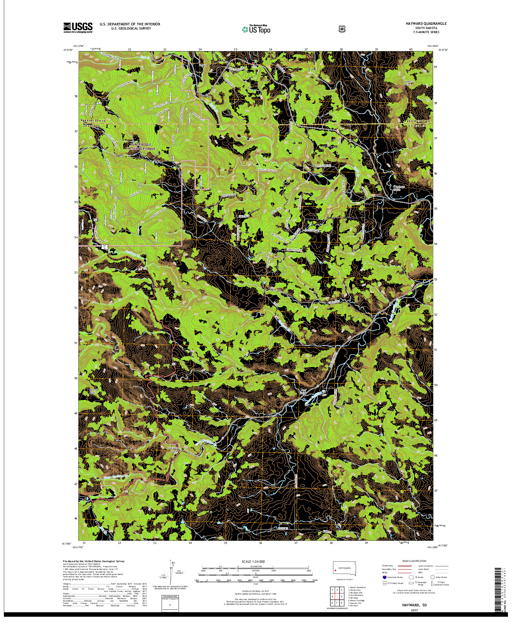 USGS US TOPO 7.5-MINUTE MAP FOR HAYWARD, SD 2017