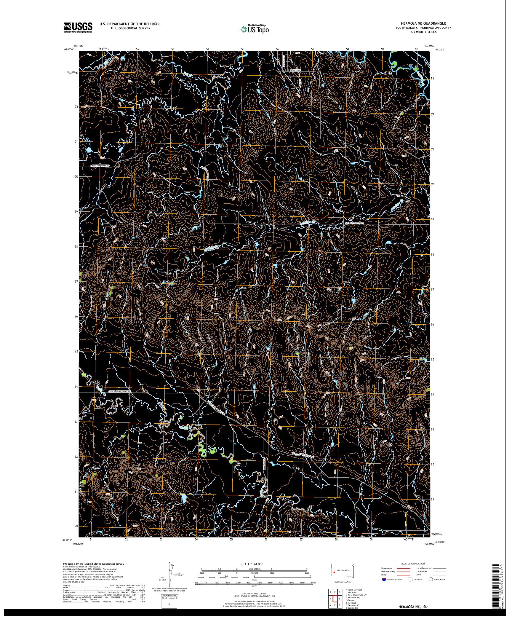 USGS US TOPO 7.5-MINUTE MAP FOR HERMOSA NE, SD 2017
