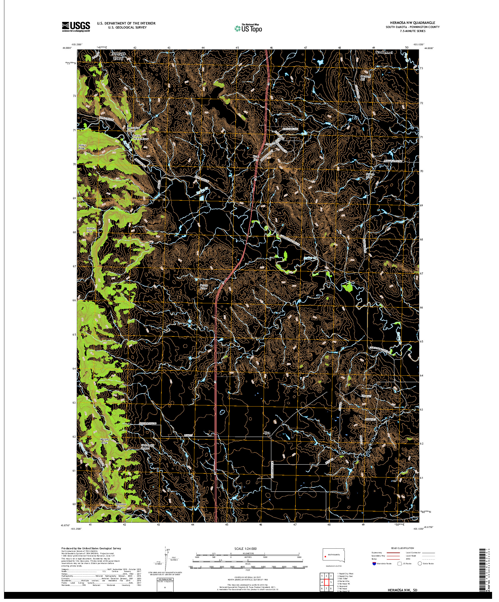 USGS US TOPO 7.5-MINUTE MAP FOR HERMOSA NW, SD 2017