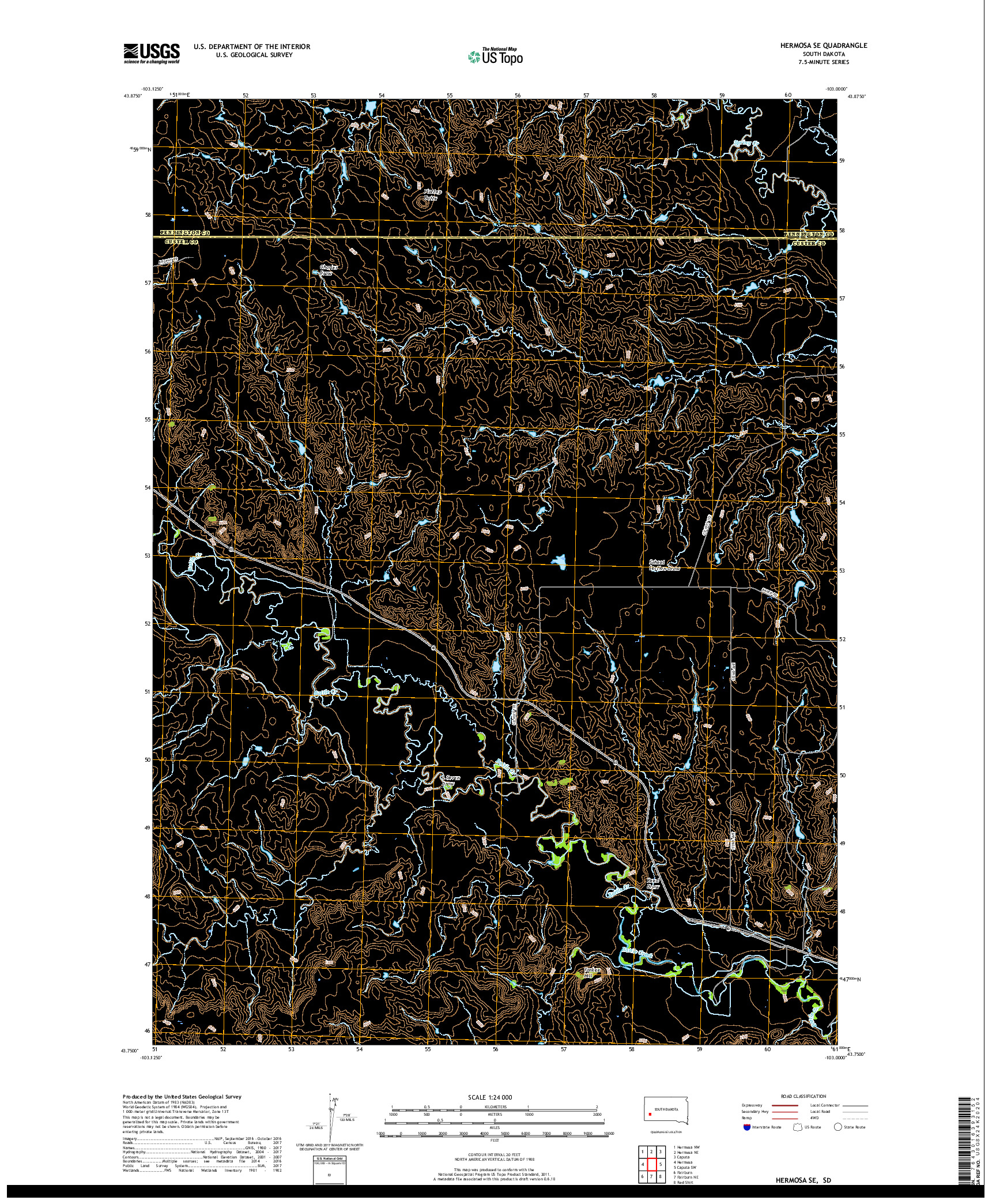 USGS US TOPO 7.5-MINUTE MAP FOR HERMOSA SE, SD 2017
