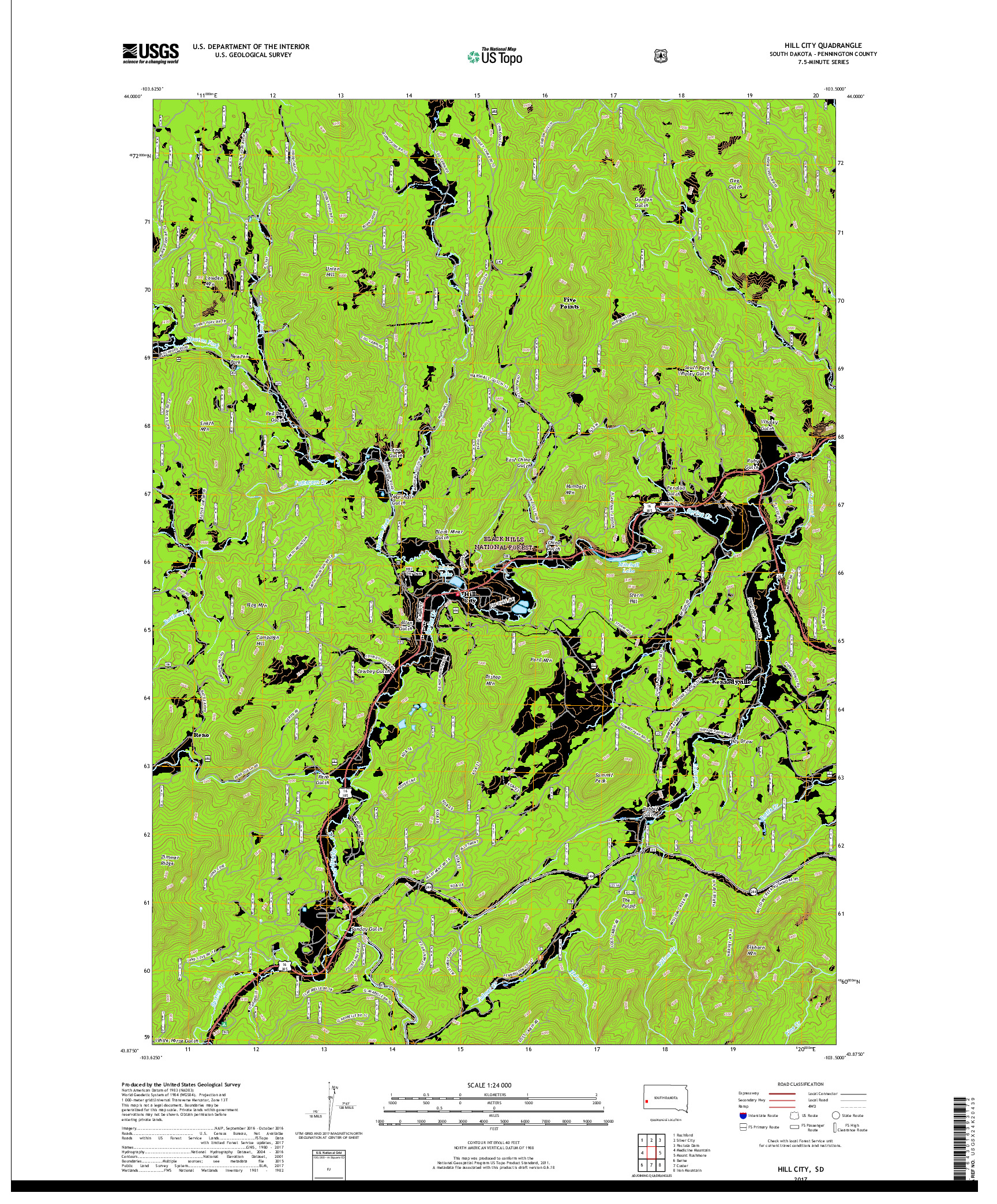 USGS US TOPO 7.5-MINUTE MAP FOR HILL CITY, SD 2017