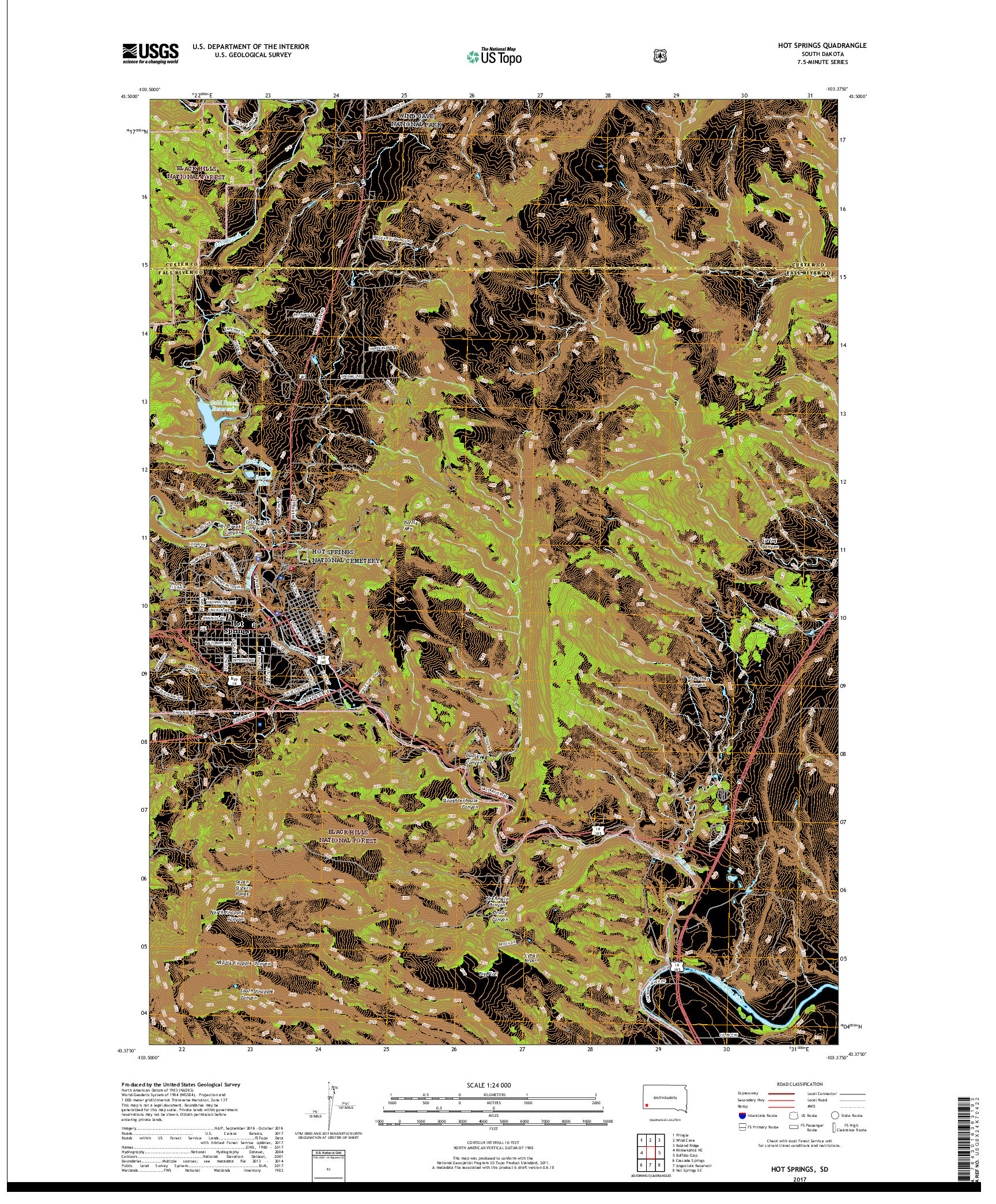 USGS US TOPO 7.5-MINUTE MAP FOR HOT SPRINGS, SD 2017