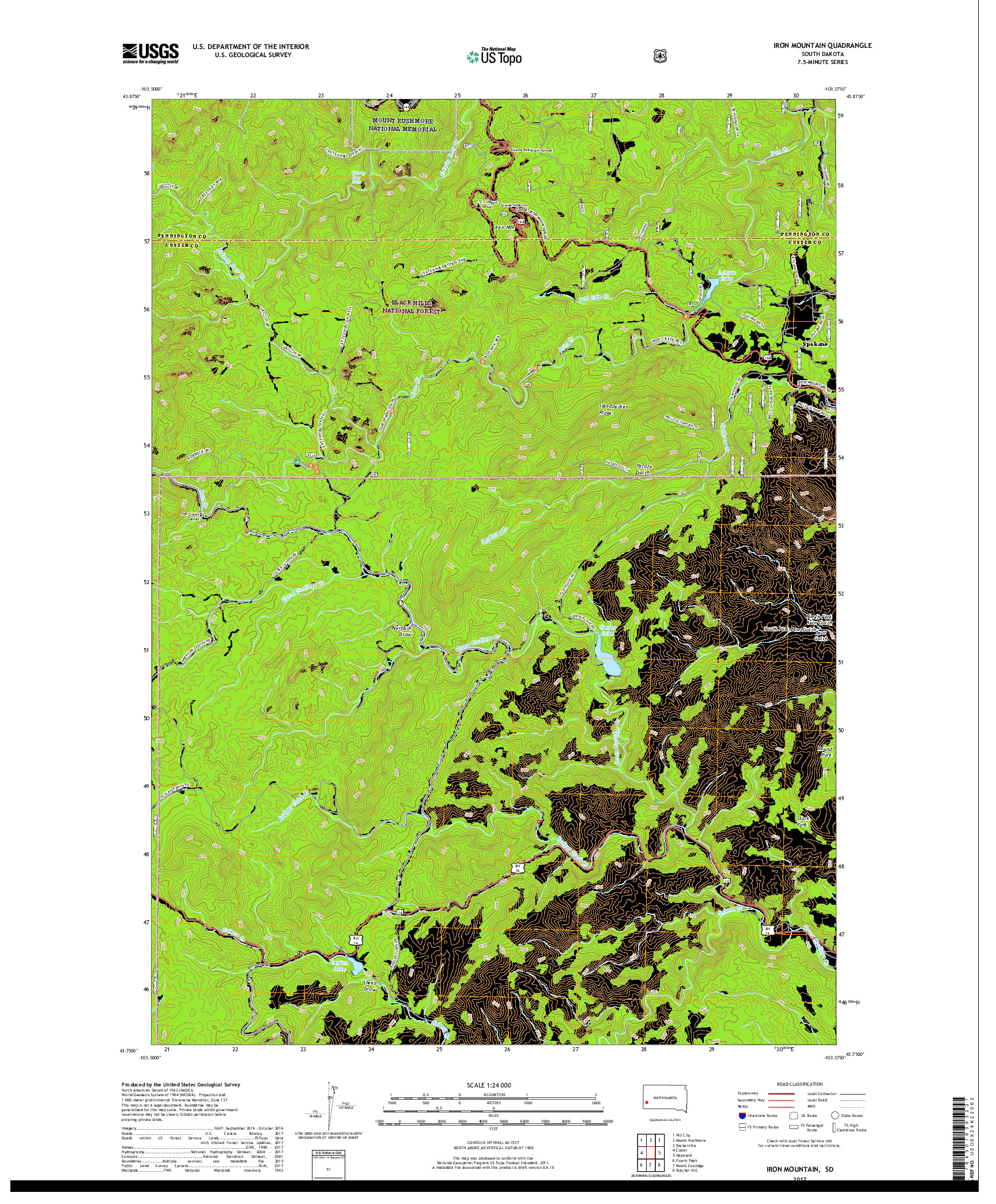 USGS US TOPO 7.5-MINUTE MAP FOR IRON MOUNTAIN, SD 2017