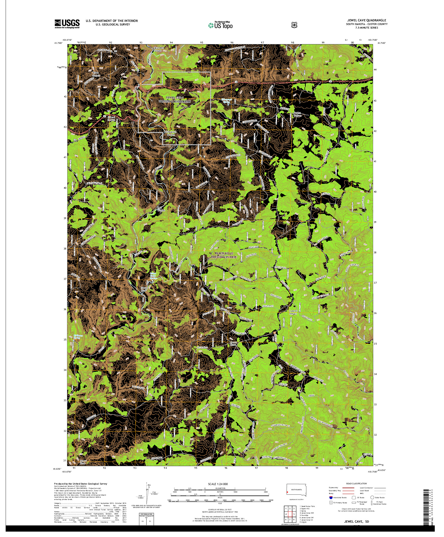 USGS US TOPO 7.5-MINUTE MAP FOR JEWEL CAVE, SD 2017