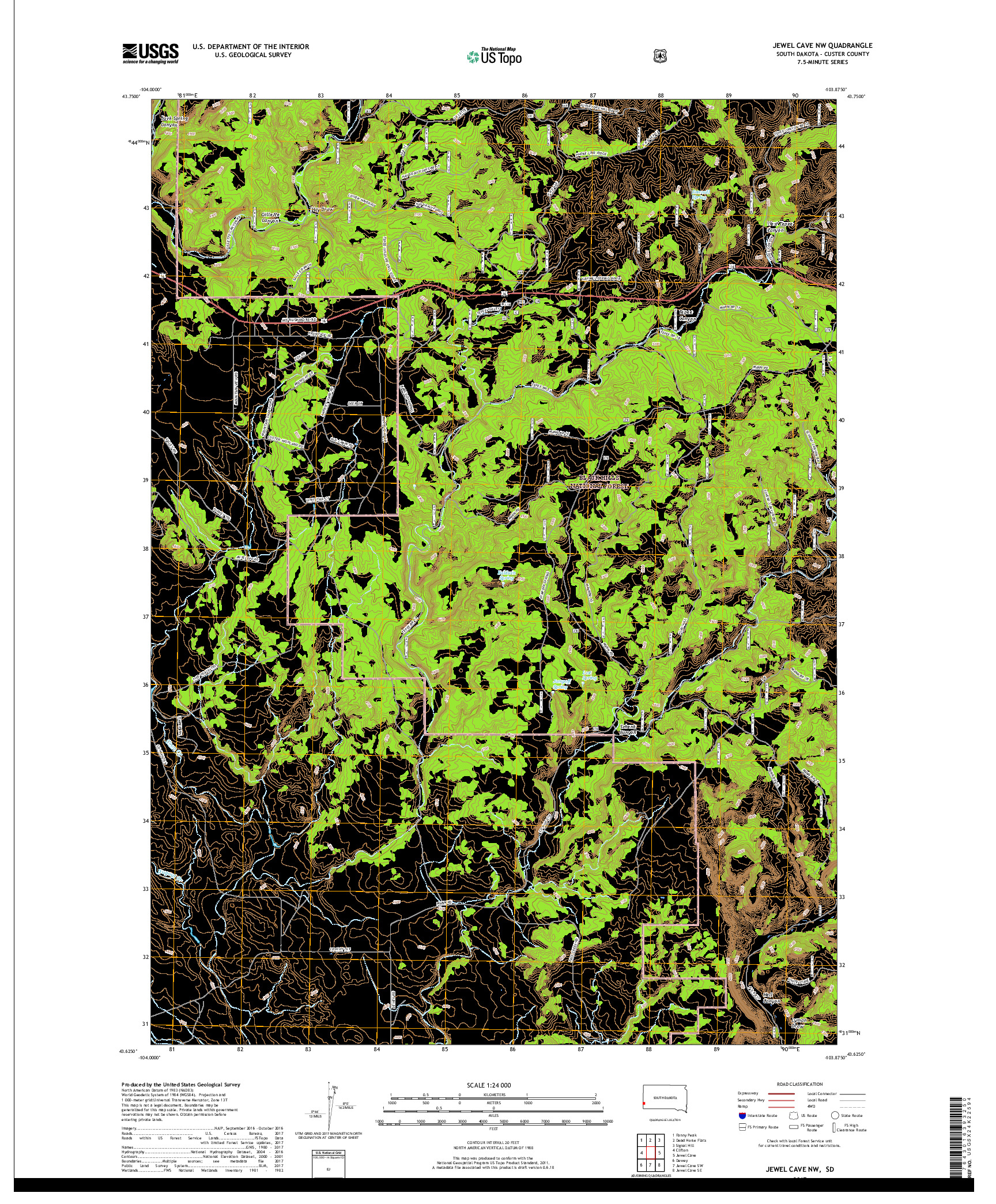 USGS US TOPO 7.5-MINUTE MAP FOR JEWEL CAVE NW, SD 2017