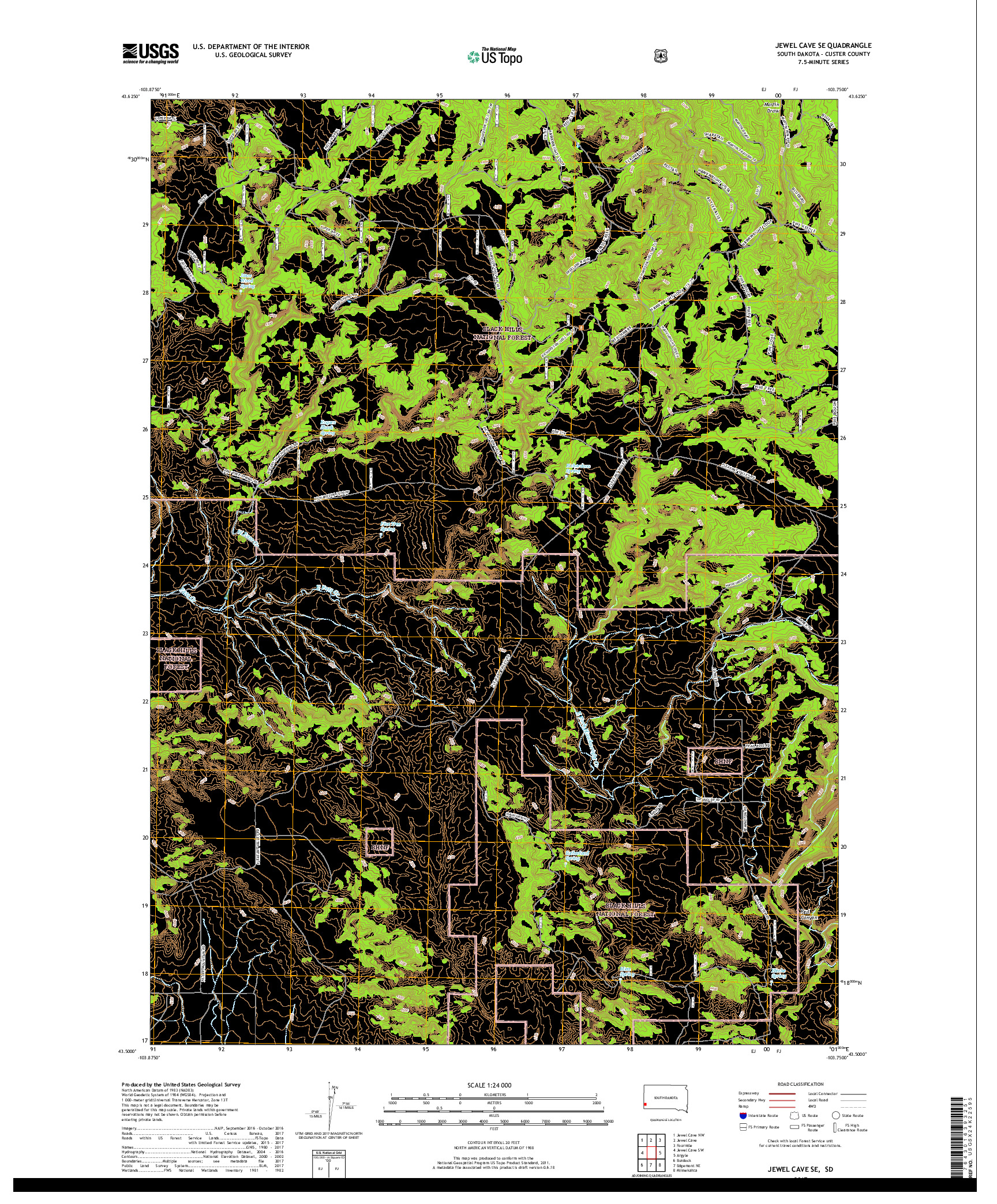 USGS US TOPO 7.5-MINUTE MAP FOR JEWEL CAVE SE, SD 2017