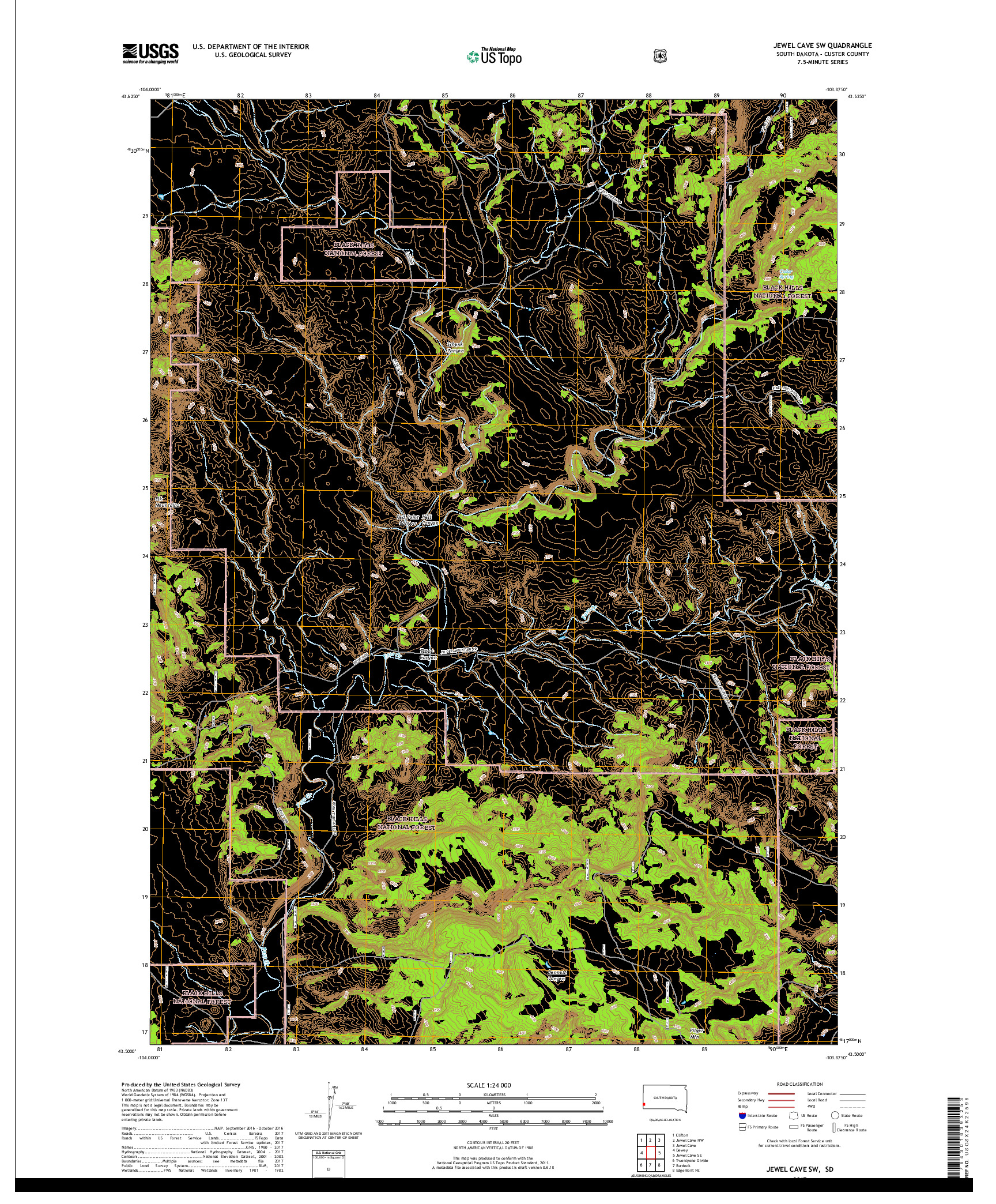 USGS US TOPO 7.5-MINUTE MAP FOR JEWEL CAVE SW, SD 2017