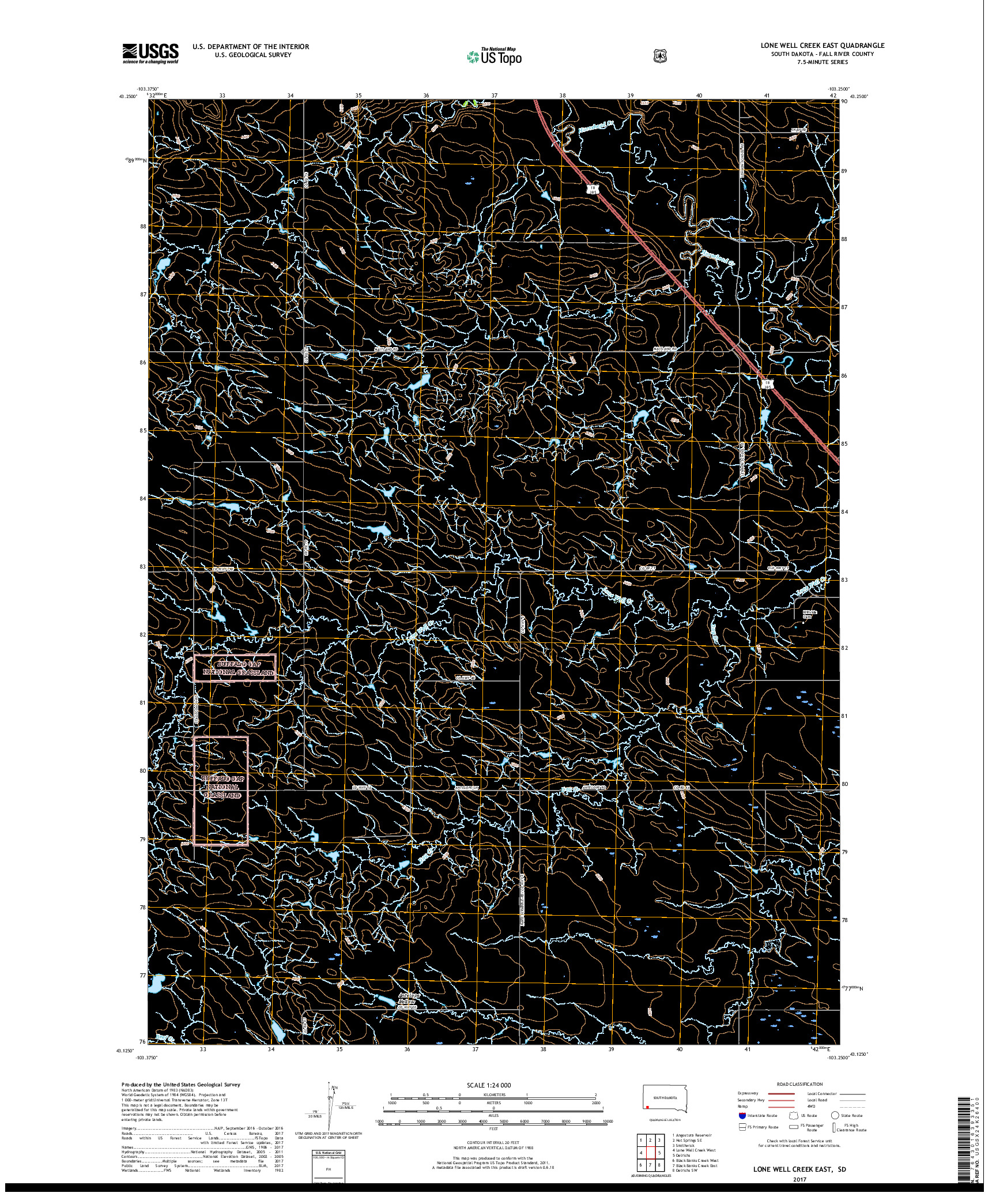 USGS US TOPO 7.5-MINUTE MAP FOR LONE WELL CREEK EAST, SD 2017