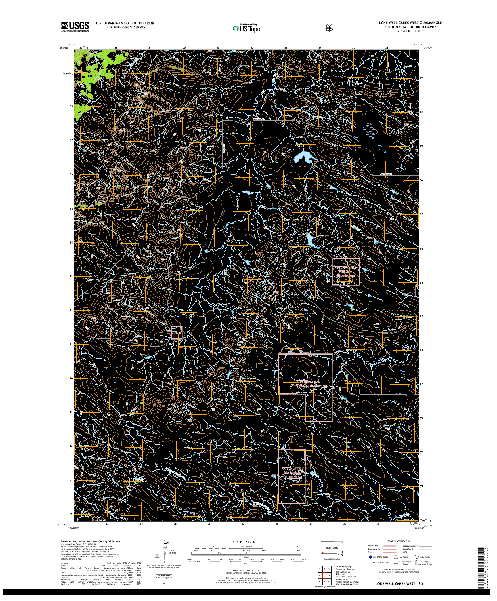 USGS US TOPO 7.5-MINUTE MAP FOR LONE WELL CREEK WEST, SD 2017