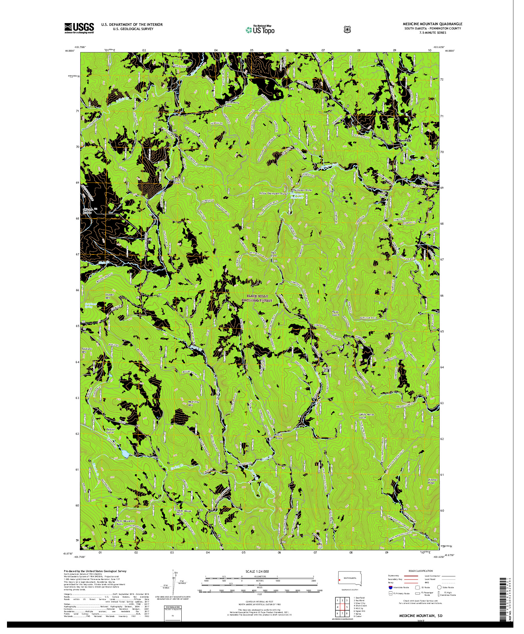 USGS US TOPO 7.5-MINUTE MAP FOR MEDICINE MOUNTAIN, SD 2017