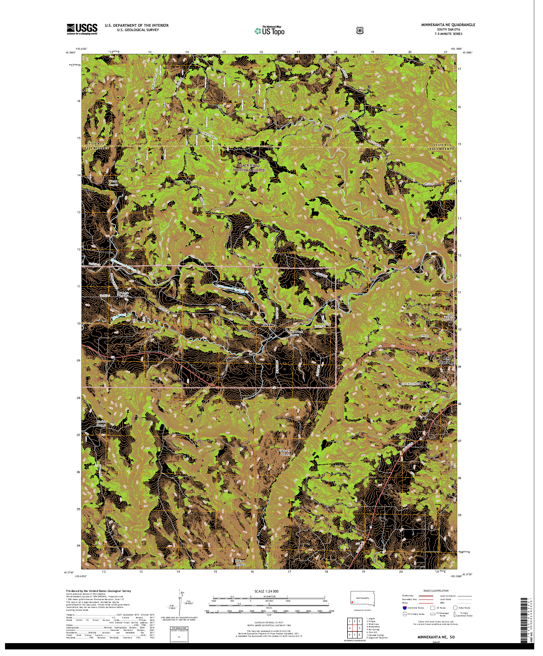 USGS US TOPO 7.5-MINUTE MAP FOR MINNEKAHTA NE, SD 2017