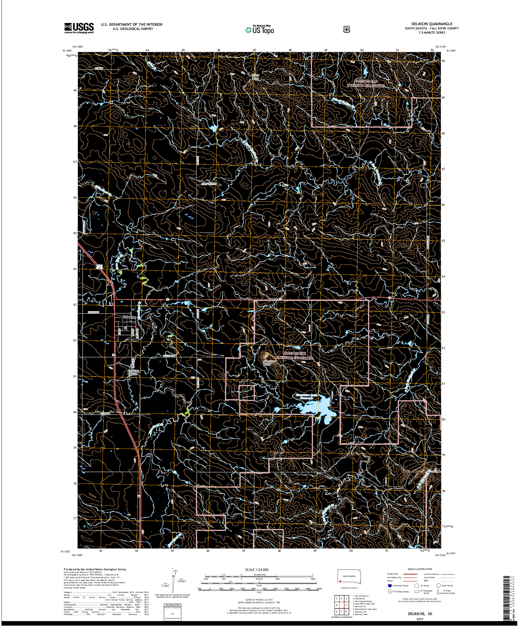 USGS US TOPO 7.5-MINUTE MAP FOR OELRICHS, SD 2017