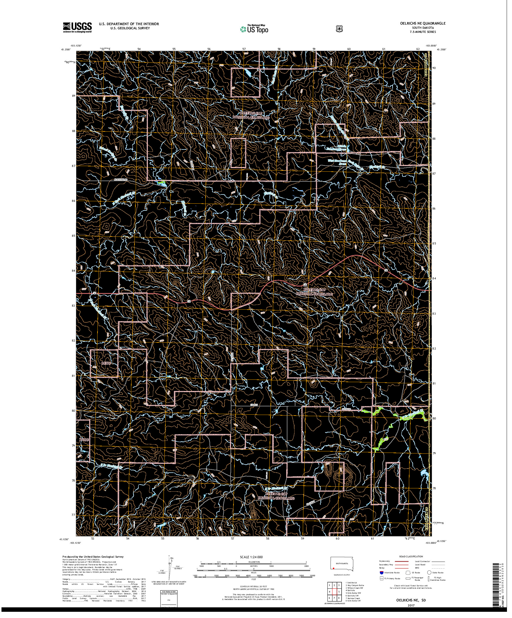 USGS US TOPO 7.5-MINUTE MAP FOR OELRICHS NE, SD 2017